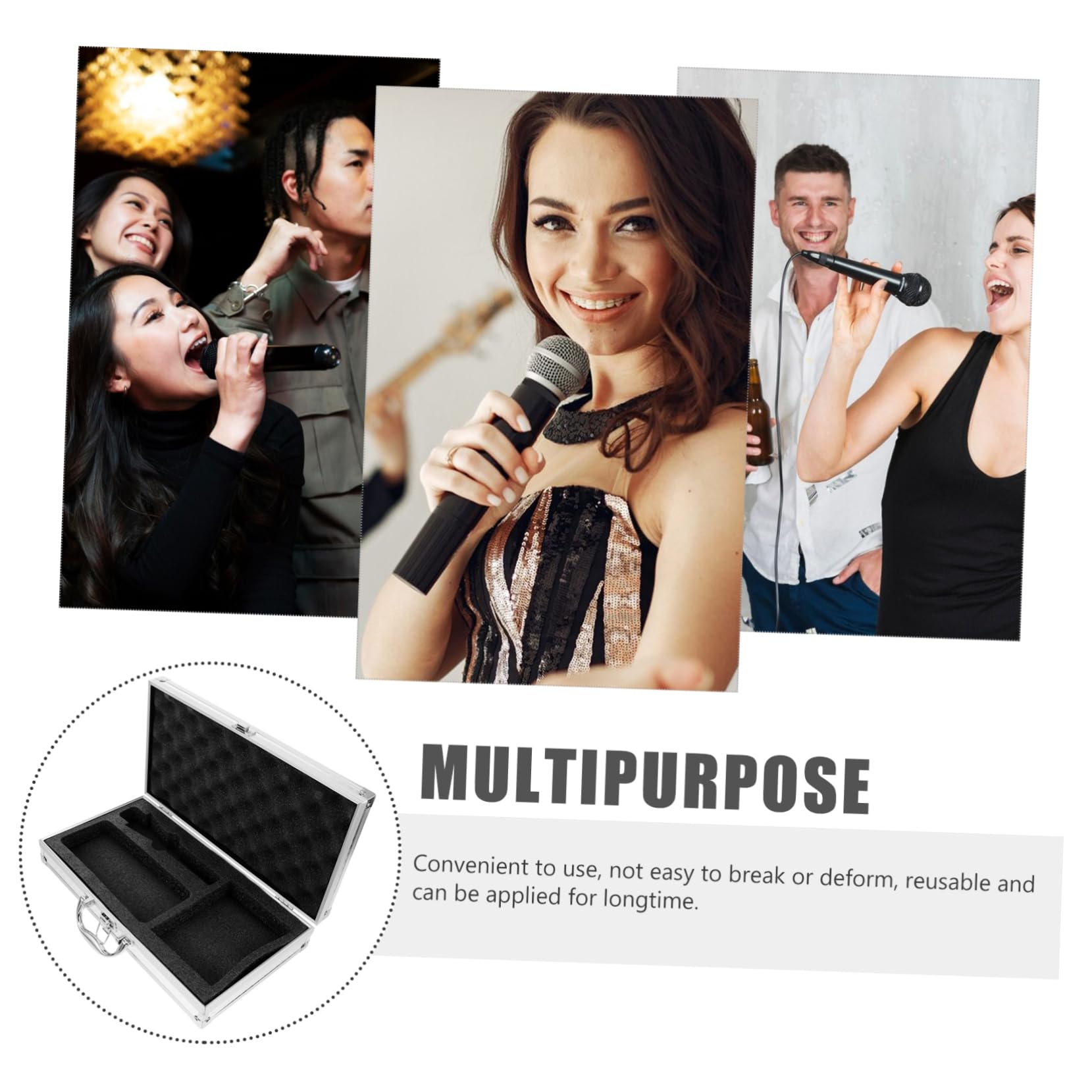 Custodia Microfono in Alluminio Leggera Compartimento Per Scheda Audio 35x19.2x6.5cm, Per Trasporto in Concerti e Eventi Musicali