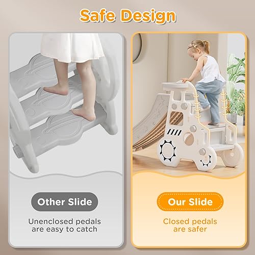 Miniatura 2 de FAHKNS Tobogán 3 en 1 para niños pequeños, tobogán para escalador con aro de baloncesto y pelota para patio de juegos en interiores y exteriores,