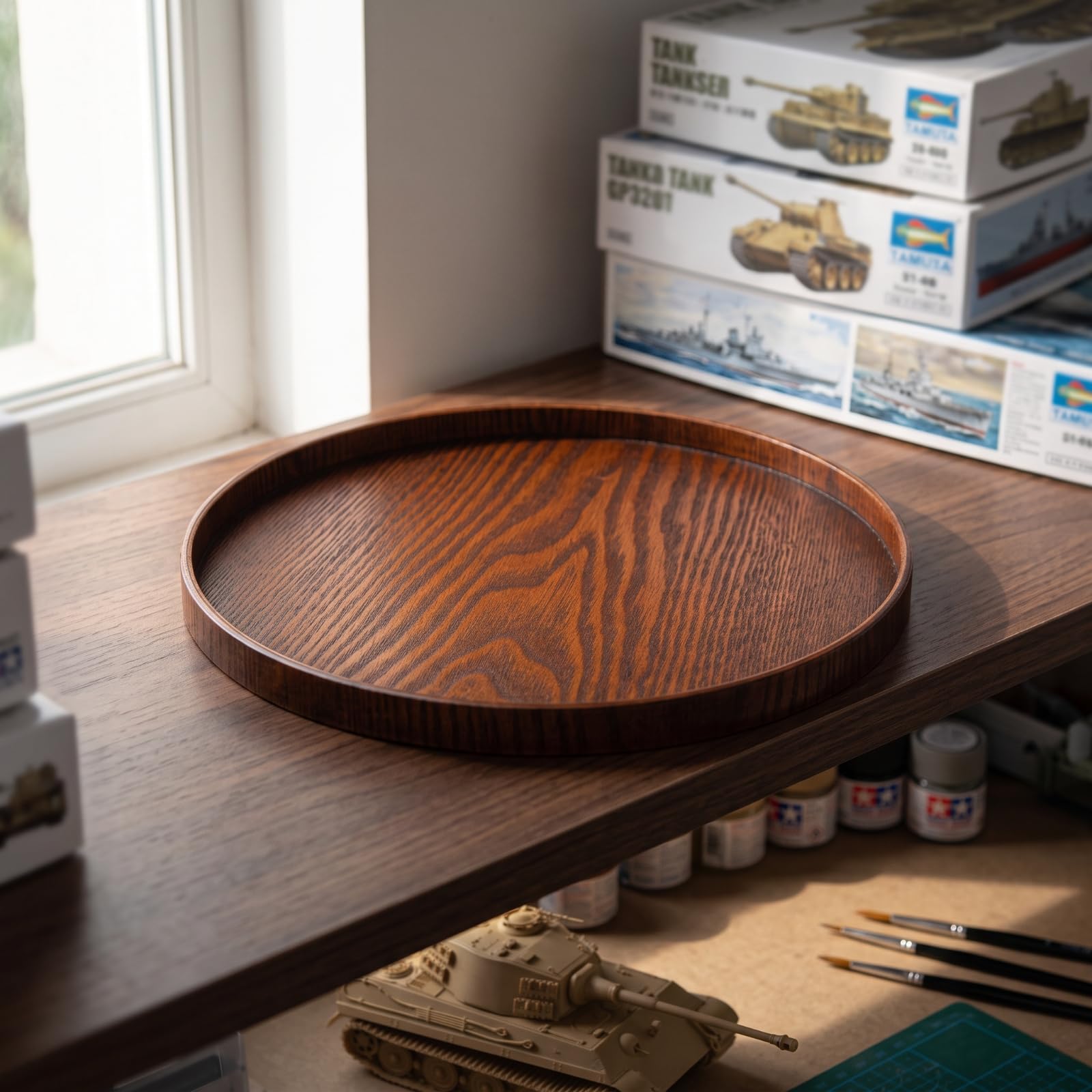 Display Base Holz Sockel Podest Präsentationsplatte mit Stabiler Flacher Plattform Und Schützender Kante für Miniaturwelten Natürliche Holzstruktur für Modellbau Dioramen Sammlungen Ausstellung