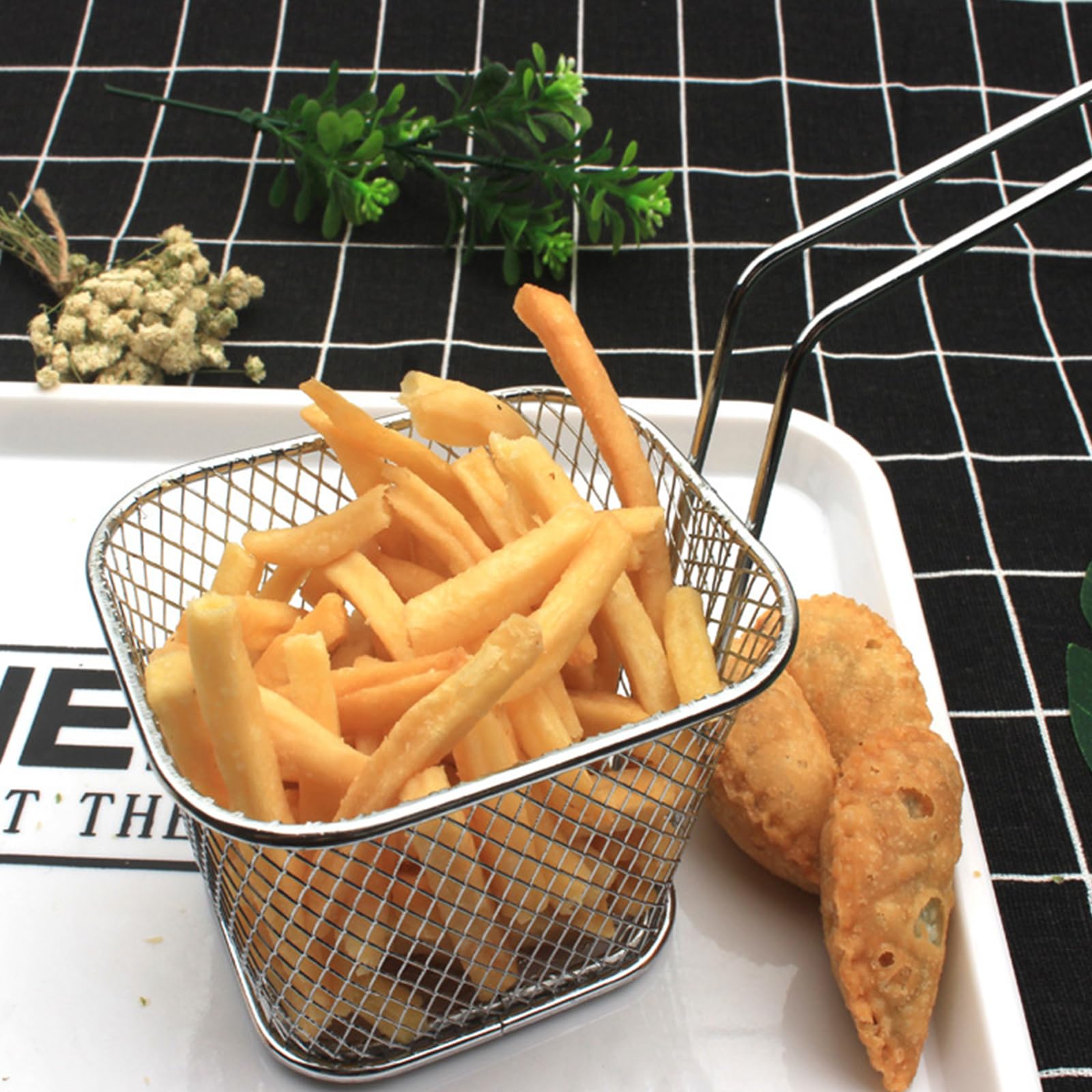 12 cestini per patatine fritte, in acciaio inox, piccoli, mini cestini da portata con manico, per patatine, patatine fritte, per patatine fritte (argento)