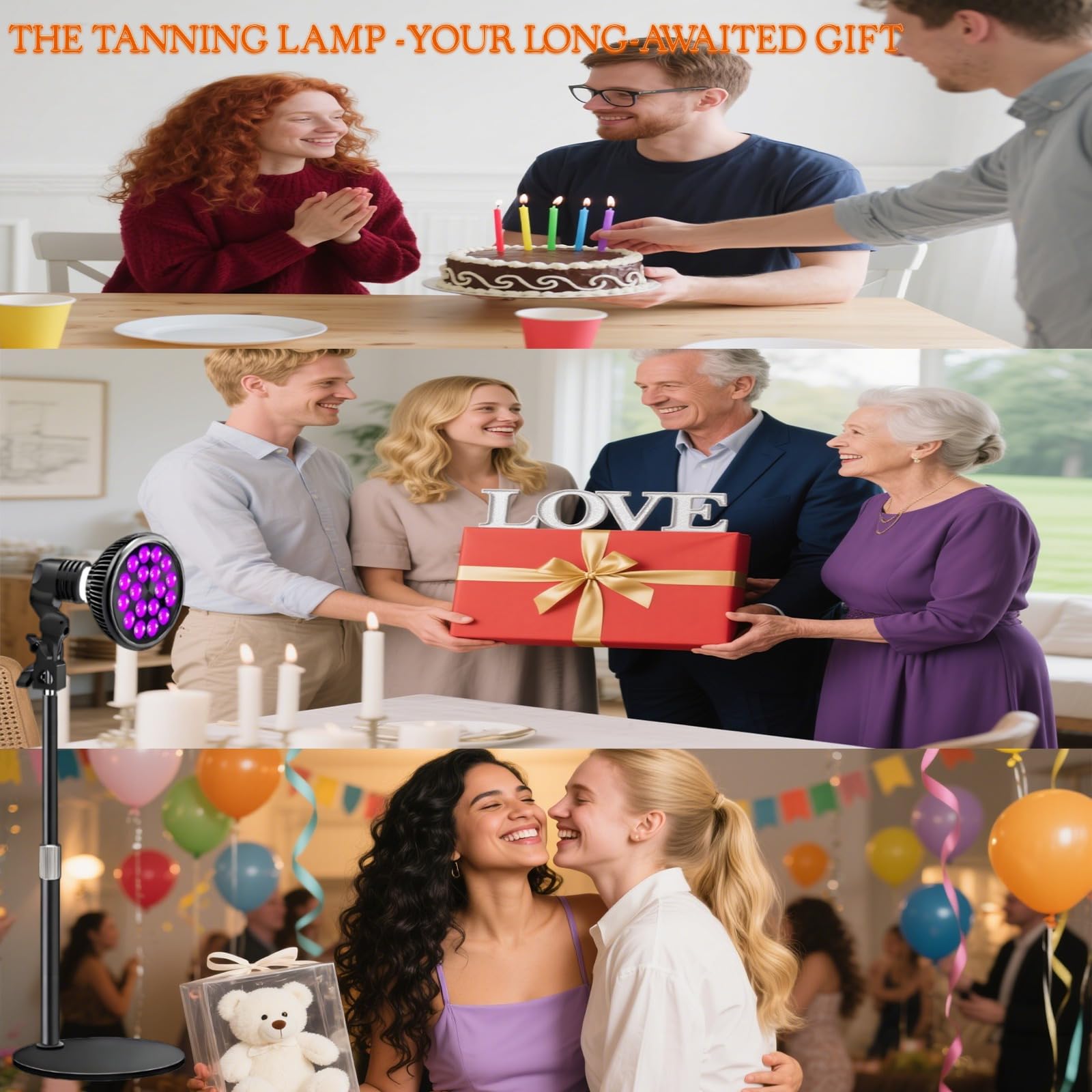 Lámpara de bronceado de 54 W con 18 LED y longitud de onda de 395 nm. Lámpara de terapia con cabezal giratorio E27 para cuerpo completo, ángulo y altura ajustables, con gafas y base retráctil Solarium