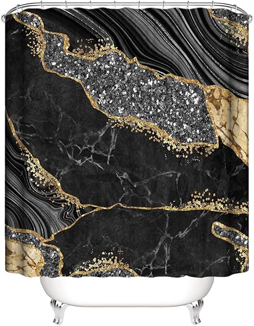 HORIWE Shower Curtain Waterproof Mould Mildew Resistant Washable Bathroom Curtain Decor with Marble Pattern Shower Curtains with 12 Hooks