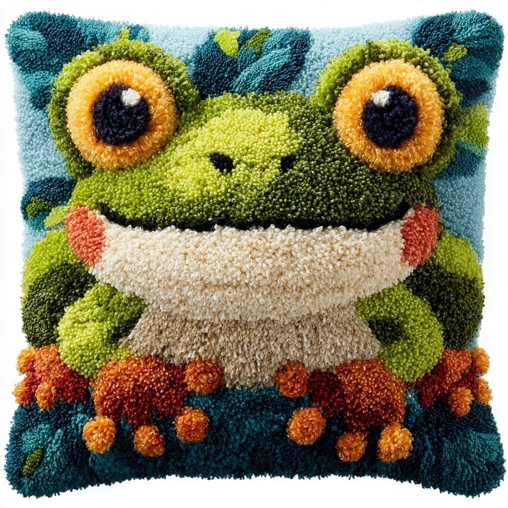 Henypt Latch Hook Kits Pillow Frog