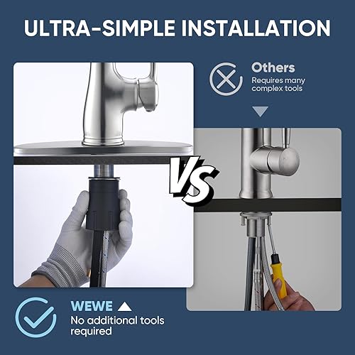 Vista 7 de Grifo de cocina con aerosol -WEWE de un solo agujero para fregadero de cocina con placa de cubierta, Plateado, A100806BN 08 Níquel cepillado
