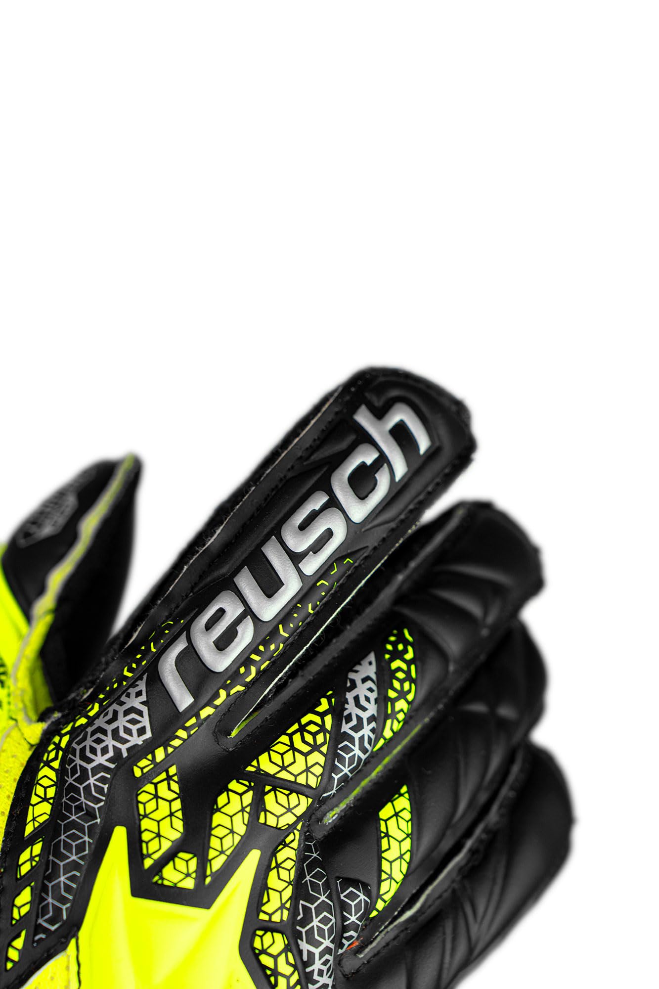 Reusch Attract Infinity Finger Support Junior Goalie Gloves, Soccer Goalkeeper Gloves with Finger Protection, Breathable Durable, for Artificial Grass & Hard Surfaces, Kids Youth Size 6 Black & Yellow