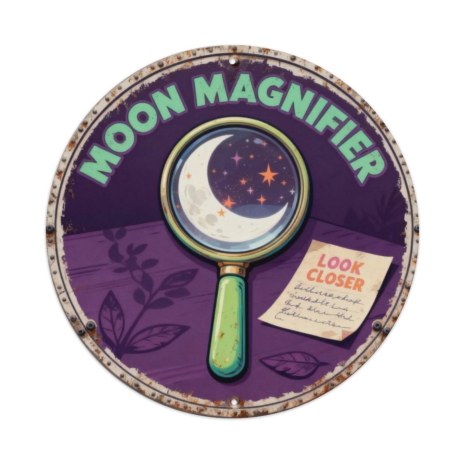 Moon Magnifier Sign Metal Tin Sign Plaque