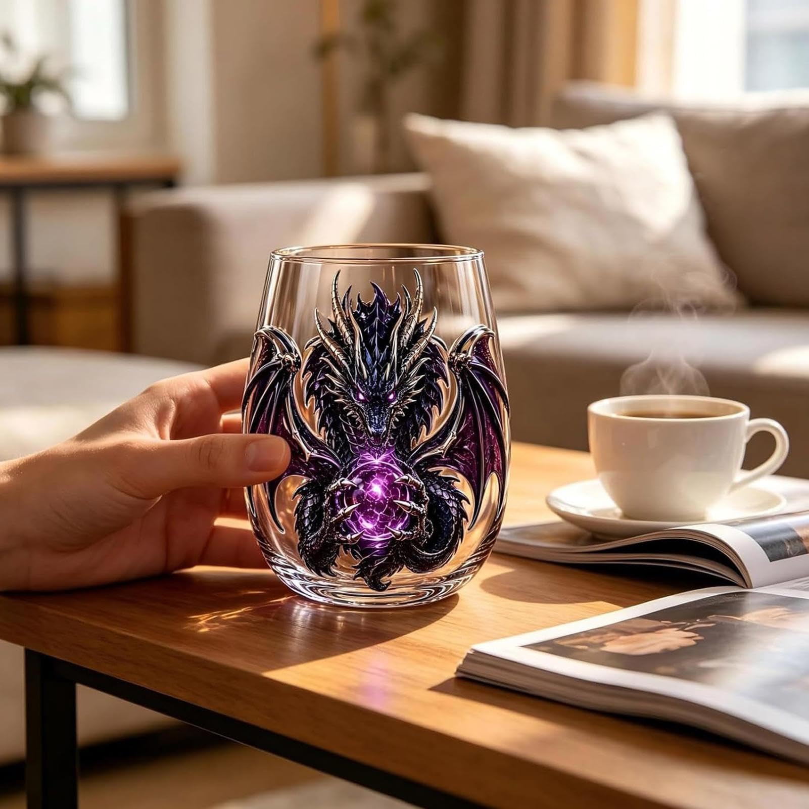 Bicchiere da whisky, bicchiere con drago 3D, elegante senza elegante
