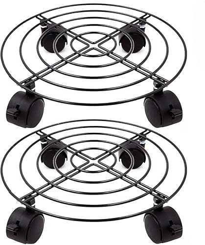Miniatura 8 de KINJOEK 3 paquetes de 10.6 pulgadas de metal para plantas con ruedas con bloqueo, macetas redondas para flores, juego de soporte base con ruedas