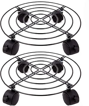 KINJOEK 2 Packs 10.6 In Metal Plant Stand with Wheels, Load Max 110Lbs Round Flower Pot Plant Caddy Outdoor with 360 Rolling Casters for Indoor, Home, Garden, Black