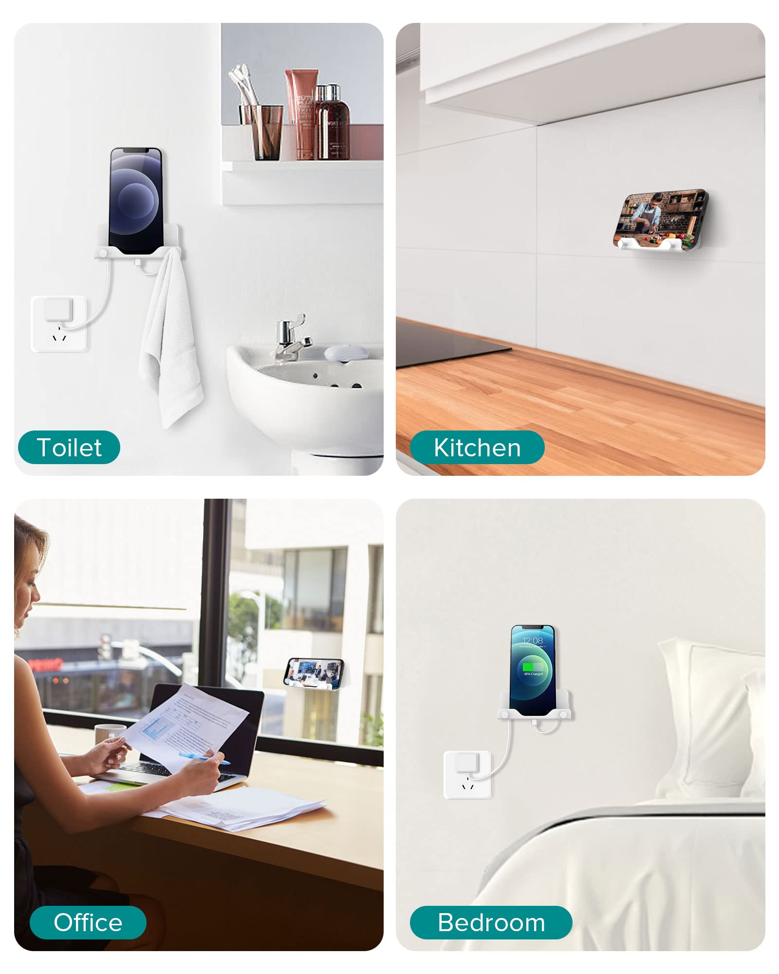 SPORTLINK Handy Wandhalterung Ladehalterung - ABS Universal Handy Wandhalterung Halterung mit Kabelmanagement/Klebestreifen Kompatibel mit iPhone, iPad Mini, 4-7.6 Zoll Smartphone und Mini Tablet-Weiß