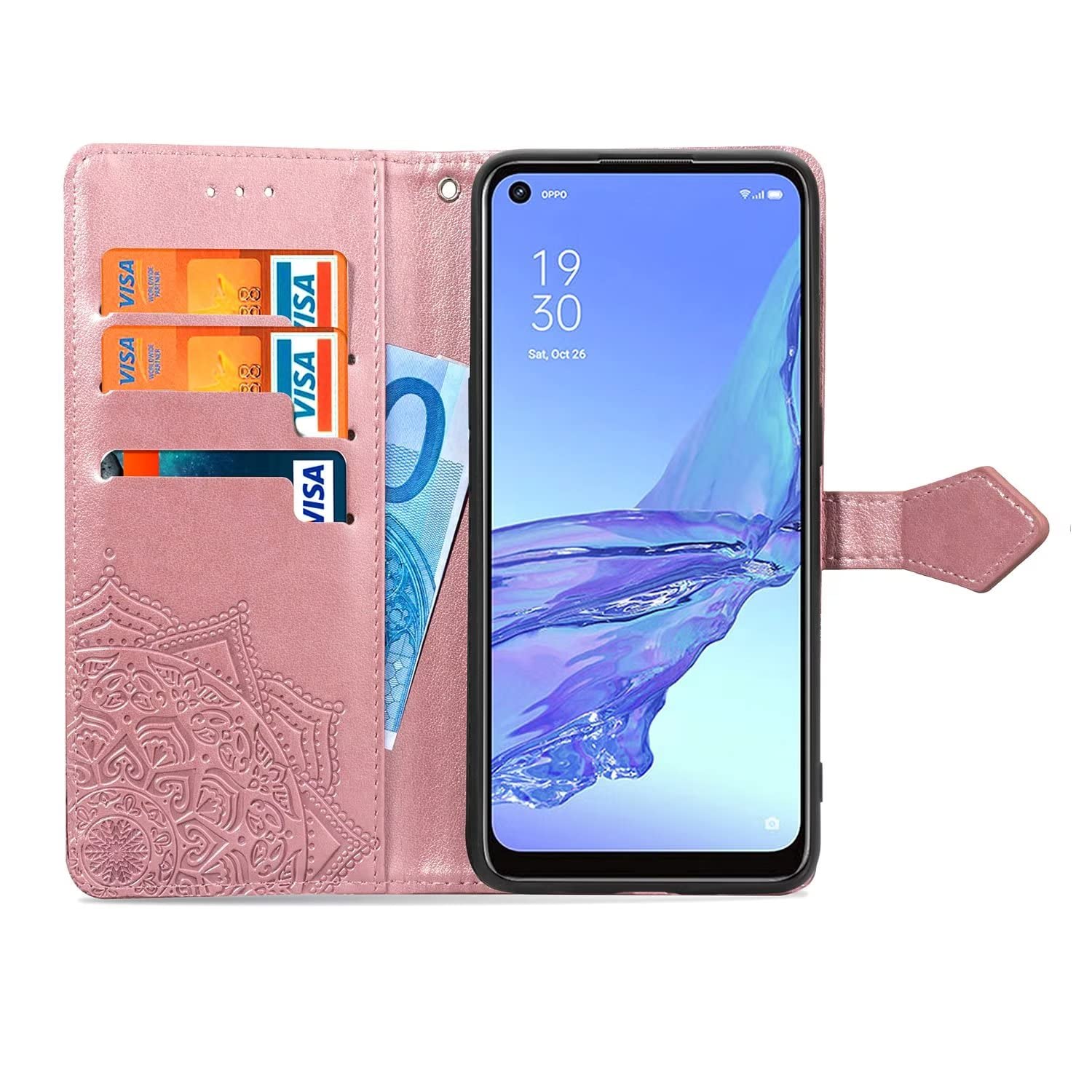 EASSGU Custodia Flip In Pelle Per OPPO A53 / A53s Con Portafoglio E Motivo Farfalla - Viola Scuro