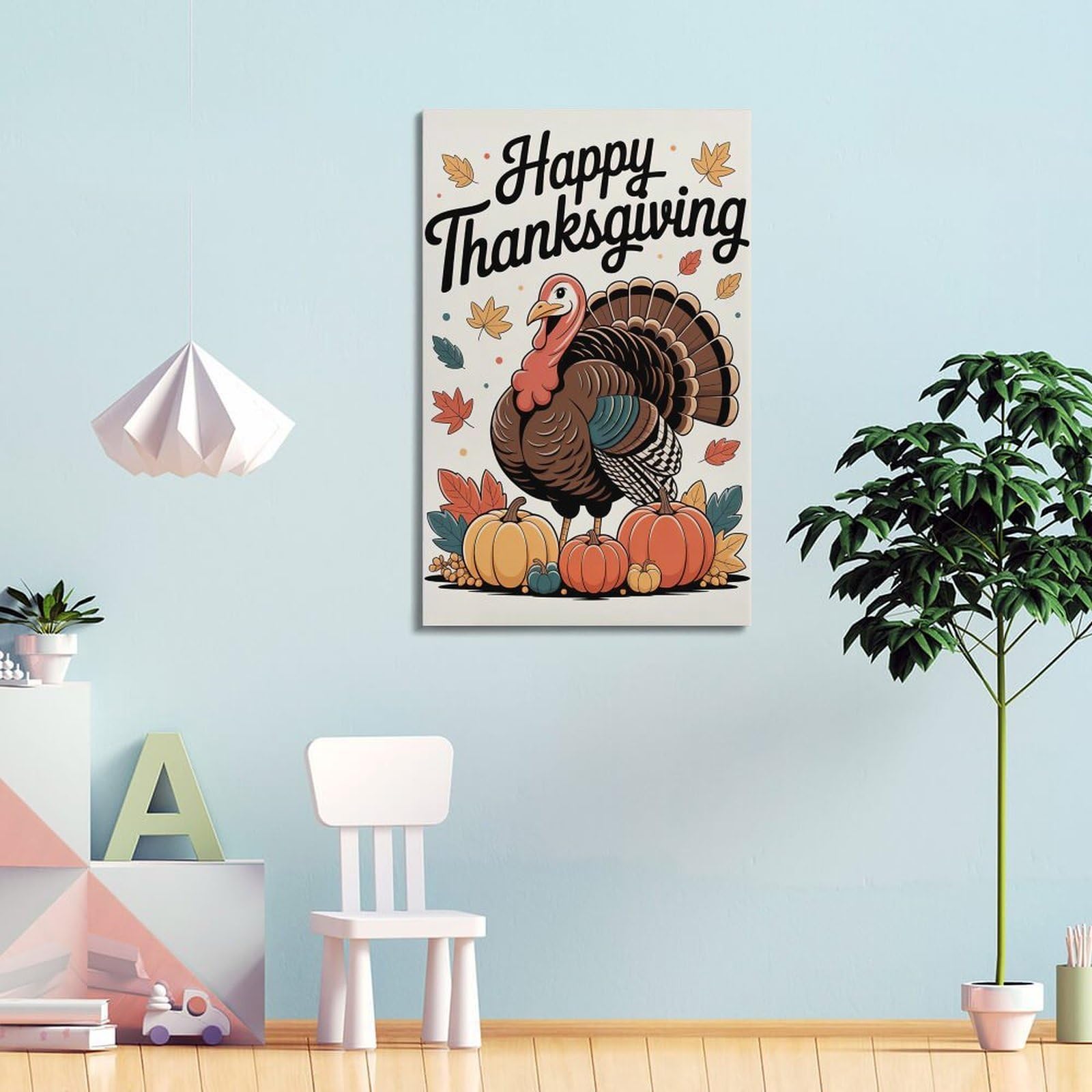 CWLLOG Stampe artistiche da parete su tela, poster per festival, tacchino, zucca, Ringraziamento, divertente, decorazione moderna per soggiorno e camera da letto, 50 x 75 cm