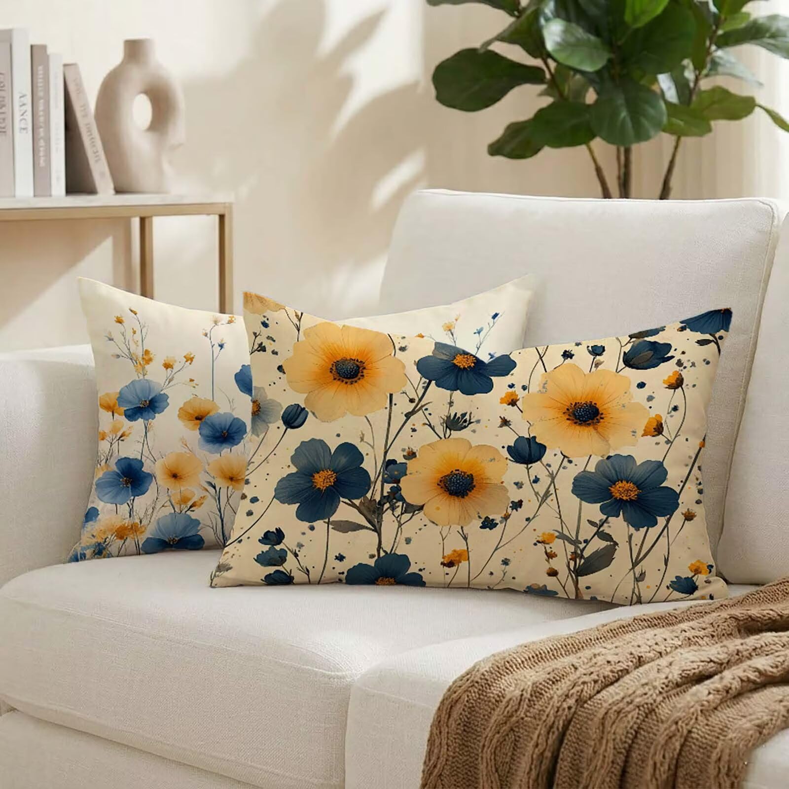 Taie oreiller 50x80 fleur decoratif et housse coussin exterieur imperméable jaune velours