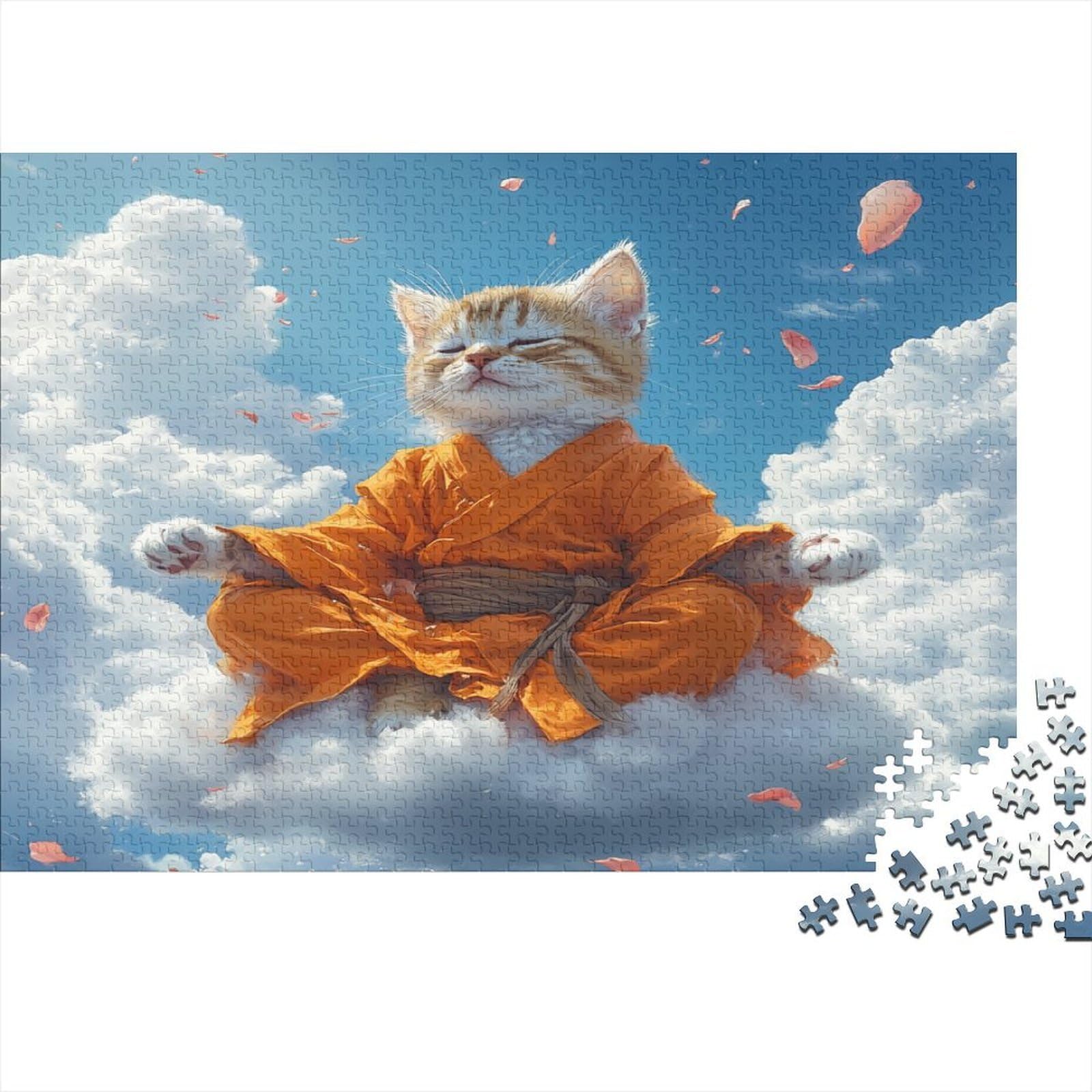 Meditating Cat 1000 Piece Jigsaw Puzzle Zen Clouds Relaxation Art For Adults