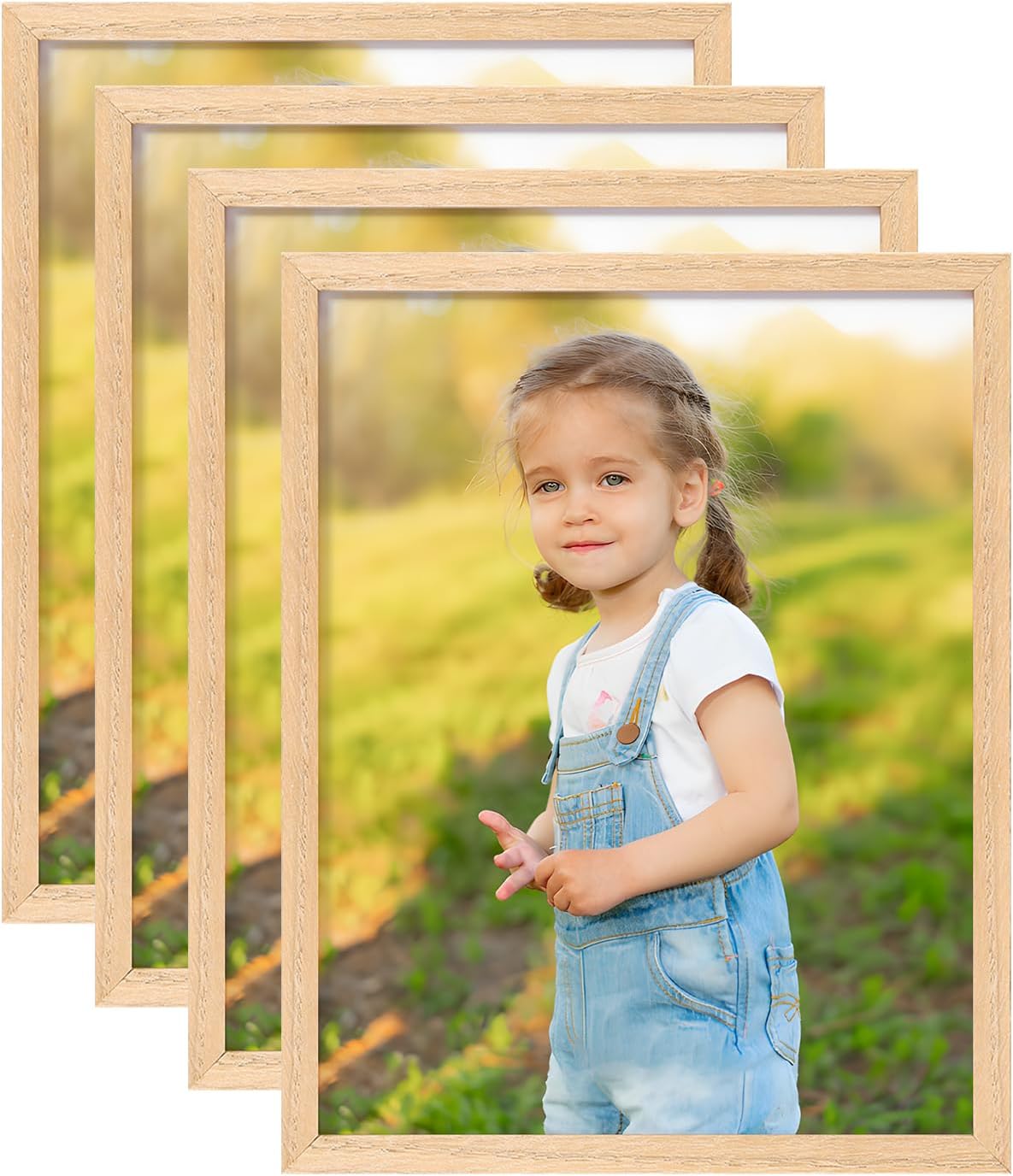 ATOBART 8x10 OAK Natural Wood Photo Frame,4 Pack Picture Frames Real Glass front Wall Hanging Gallery for Wall and Tabletop Display,set of 4 OAK 8x10, Set of 4