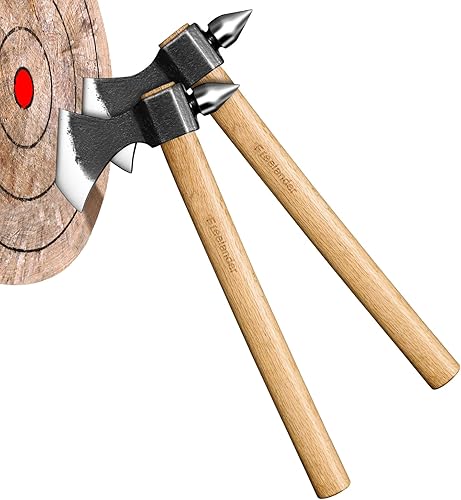 Freelander Hacha de lanzamiento con mango de roble, hoja de acero de alto carbono y cuña metálica, hacha al aire libre con martillo de punta para