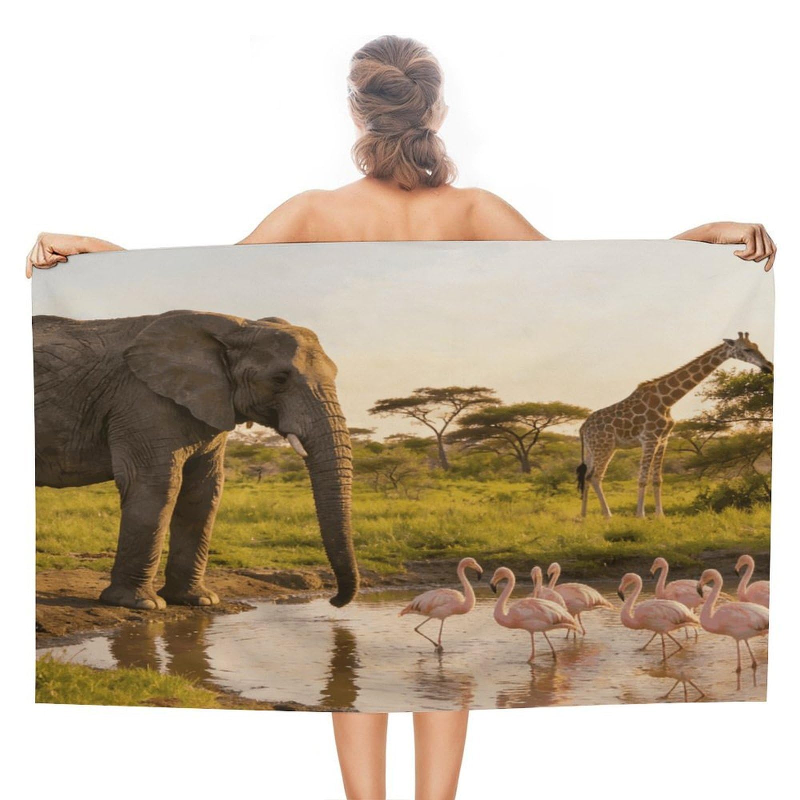 LZQPOEAS Elephant, Flamingo, Giraffe Beach Towel 51x31 Inch Oversized Soft Bath Towel Luxury Plush Thick Hotel Swim Pool Towels Super Quick Dry Travel Towels for Camping Gym Sports Yoga