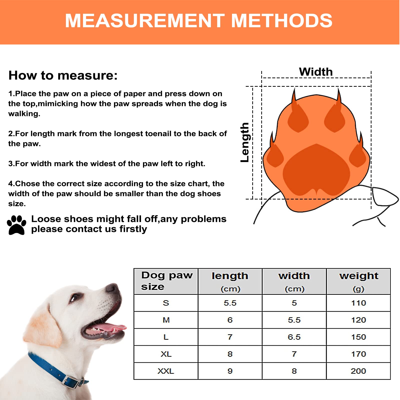 Scarpe per Cani, Set di 4 Stivali per Cani Impermeabile con Cinturini Riflettenti, Scarpe Cane con Cinturini Riflettenti e Suola Antiscivolo per Protezione Le Zampe per Cani (S, Arancia)