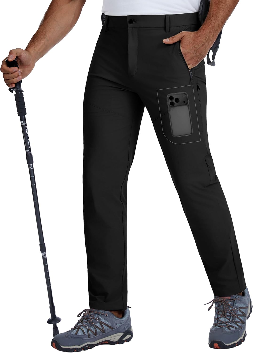 BLUE CHILL Mens Hiking Pants Lightweight Outdoor Quick Dry Waterproof Travel Pants with 4 Zipper Pockets