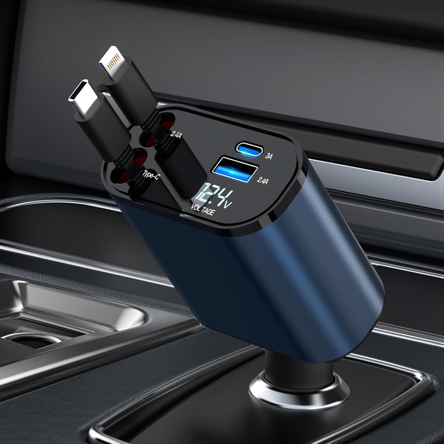 VELOGK Retractable Car Charger 60W, 4 in 1 Fast Car Phone Charger, Retractable Cables, 2 USB Ports, Compatible with iPhone 15/14/13/12/11, Type C + Lightening, Black (B0DBVXRQT2) Amazon Price History, Amazon Price Tracker