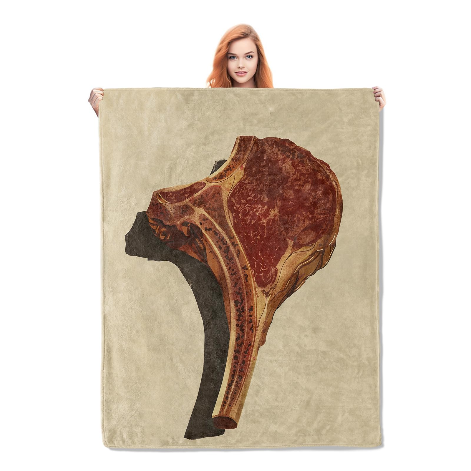 Couverture steak en peluche douce et chaude pour lit et canapé | Plaid motif viande 152x127 cm