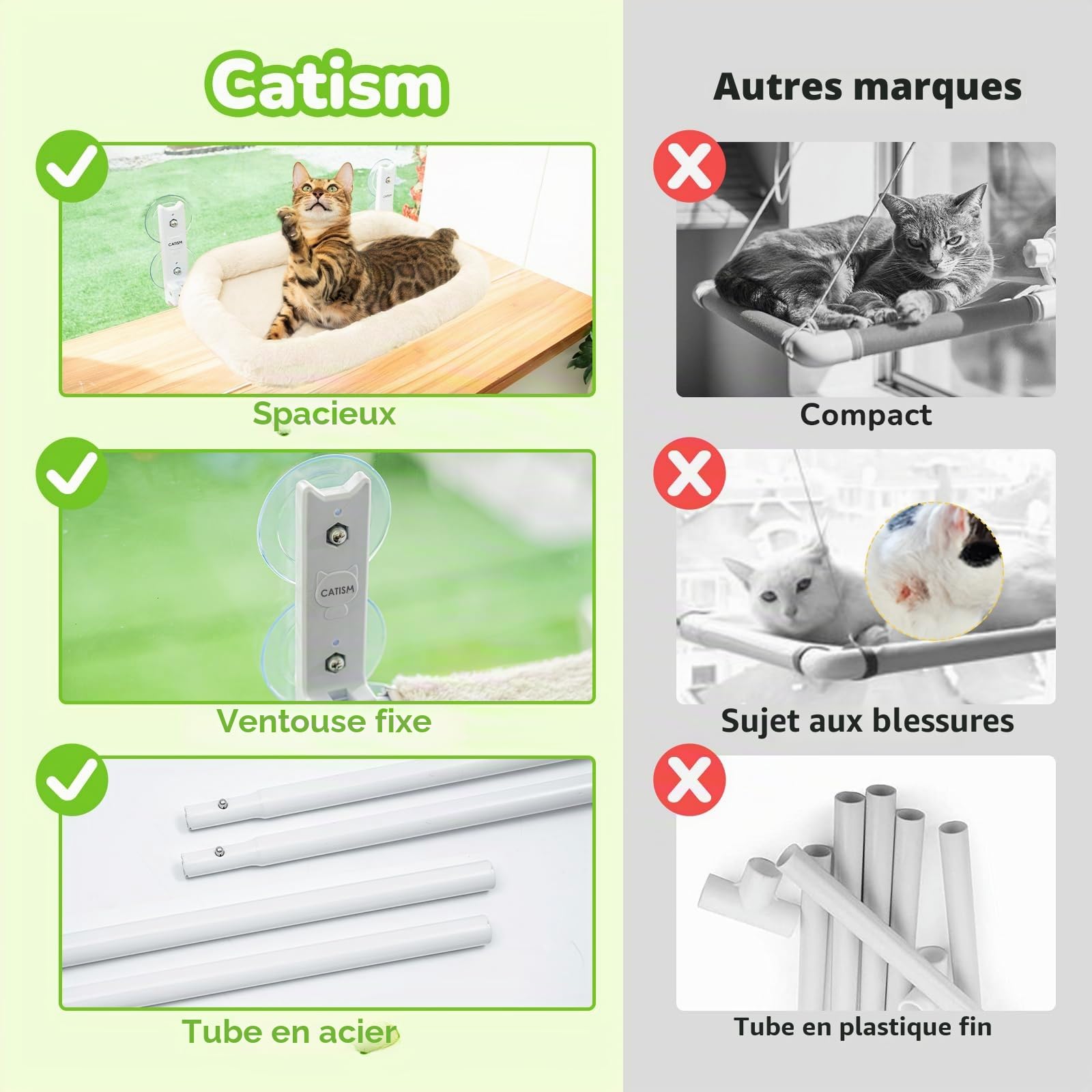 CATISM Hamac Pliable pour Chat avec Coussin Jusqu'à 20 kg, 52 x 30 cm, Rembourrage en Tissu Double Face Lavable, Lit de Fenêtre, Rebord de Fenêtre, Lit de Chat, Beige