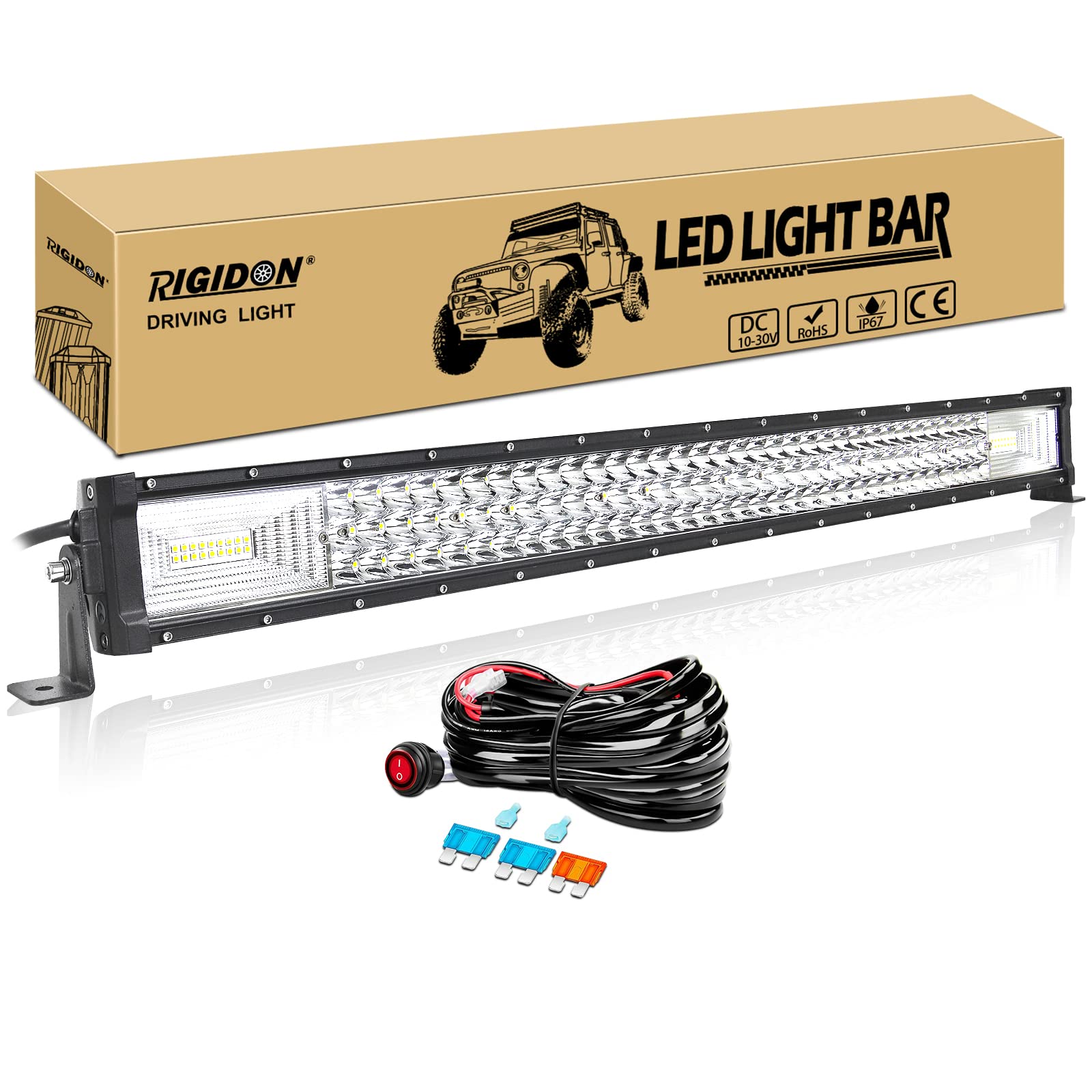 RIGIDON 80 cm 32 cale 405 W led light bar z zestawem okablowania 12 V, listwa oświetleniowa led, listwa świetlna led do pojazdów samochodów ciężarowych 4x4 ATV, 6000K światła przeciwmgielne
