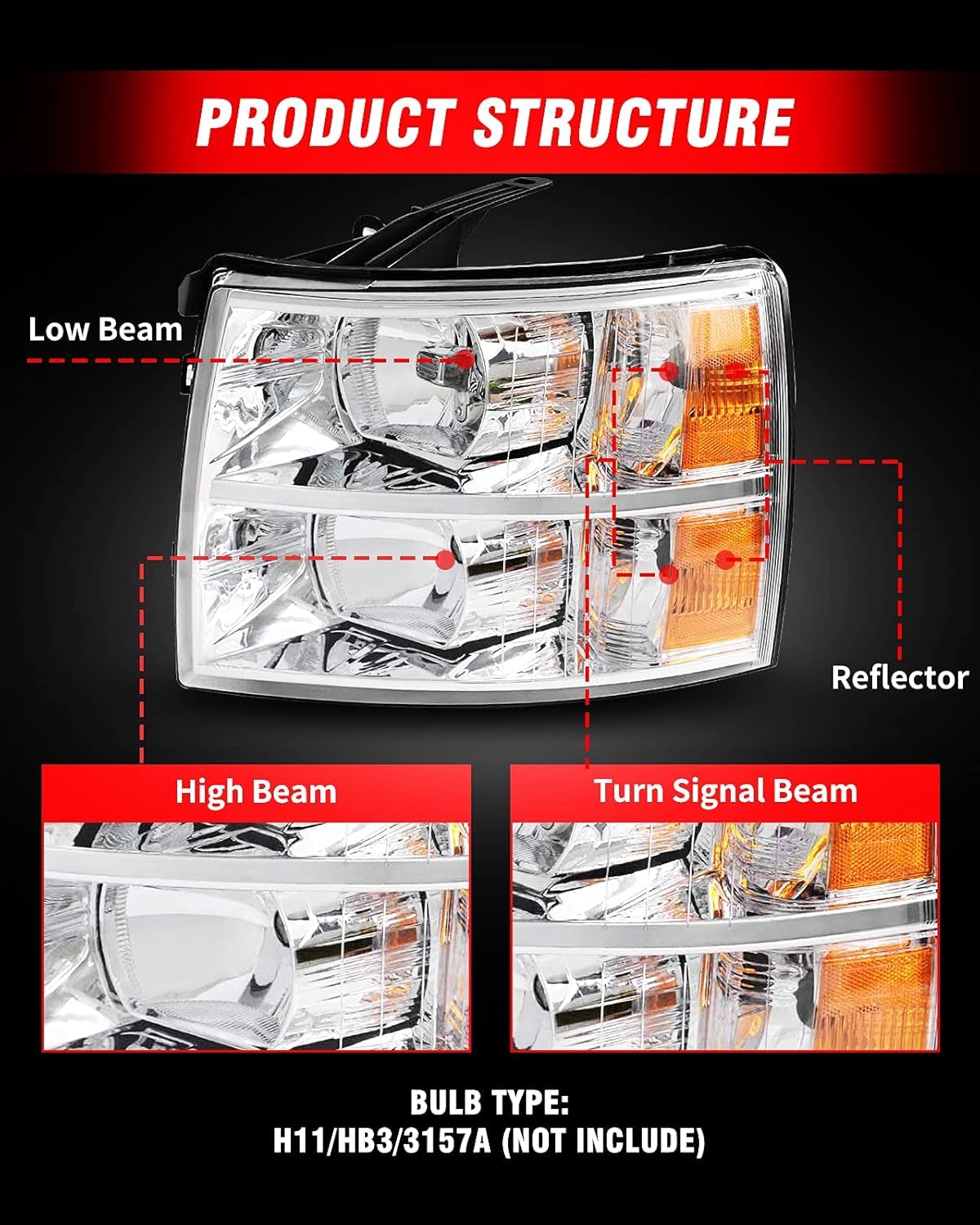 🔥 Crazy Deals 2007-2014 Silverado Headlight Assembly by ADCARLIGHTS - Headlights for 07-13 Chevy Silverado 1500,07-14 Chevy Silverado 2500HD/3500HD Headlamp Replacement Left and Right - Chrome Housing