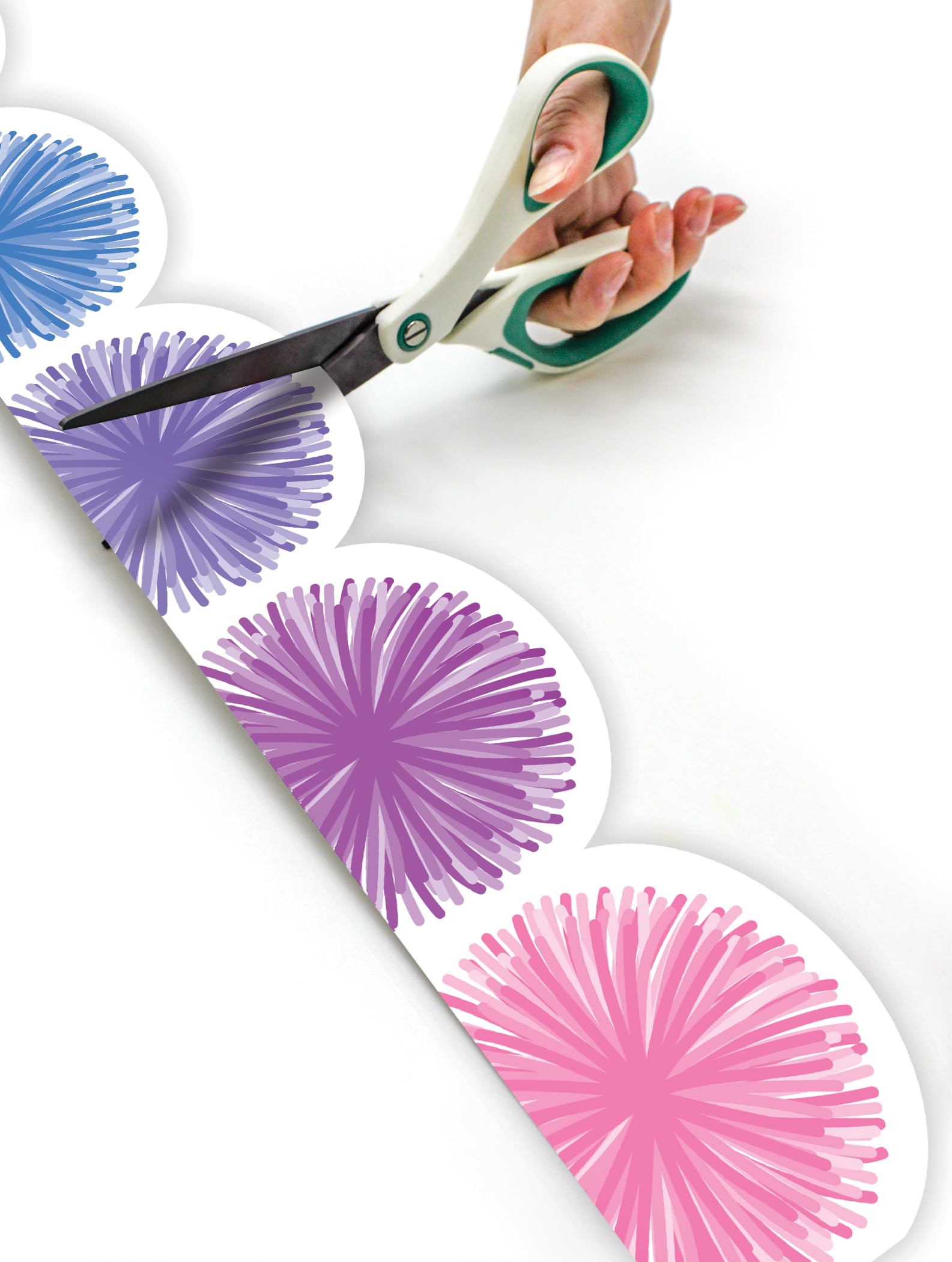 Teacher Created Resources Colorful Poms Scalloped Die-Cut Rolled Border Trim - 50ft - Decorate Bulletin Boards, Walls, Desks, Windows, Doors, Lockers, Schools, Classrooms, Homeschool & Offices - Image 3