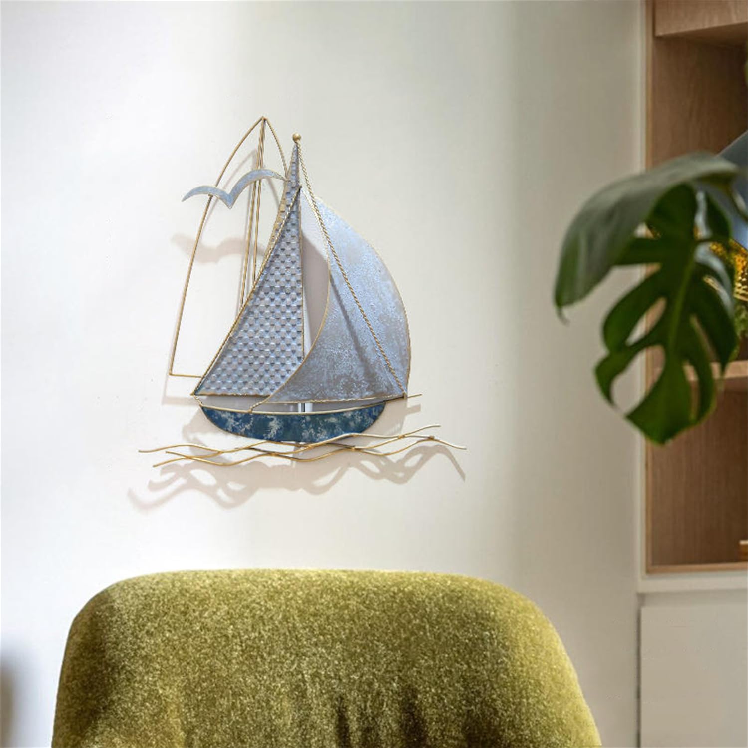 WSNCXFW Metal Sailboat Wall Decor, 3D Nautical Ship Wall Sculptures,Metal Beach Wall Décor,coastal/nautical metal wall art,Handmade Boat Hanging Ornament Home Decoration,A