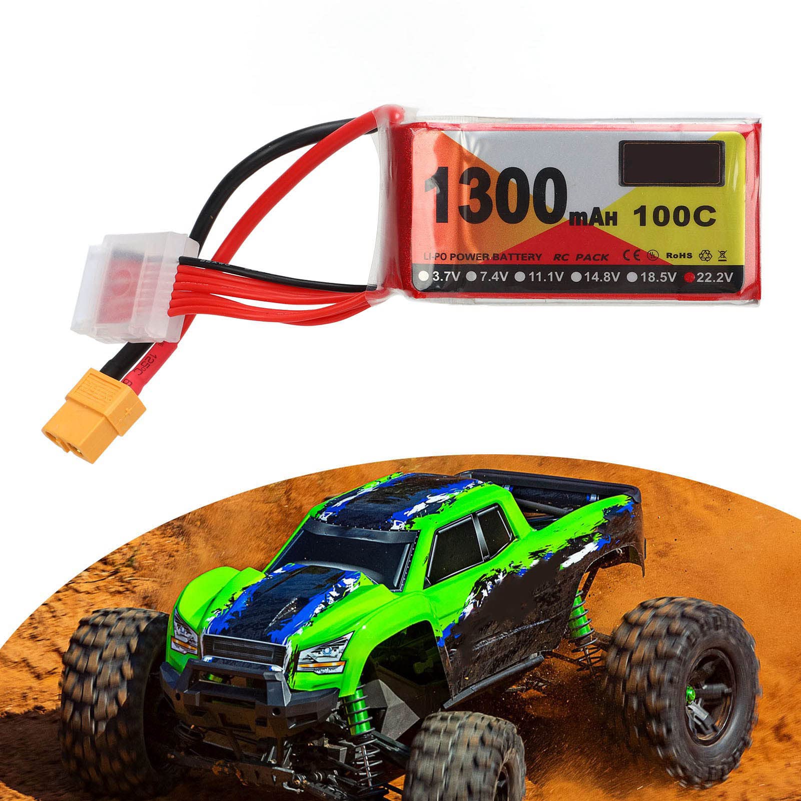 Batteria RC Lipo 22.2V 100C 1300mAh 6S Potente Batteria Al Litio per Quadricottero da Corsa FPV, Spina XT60