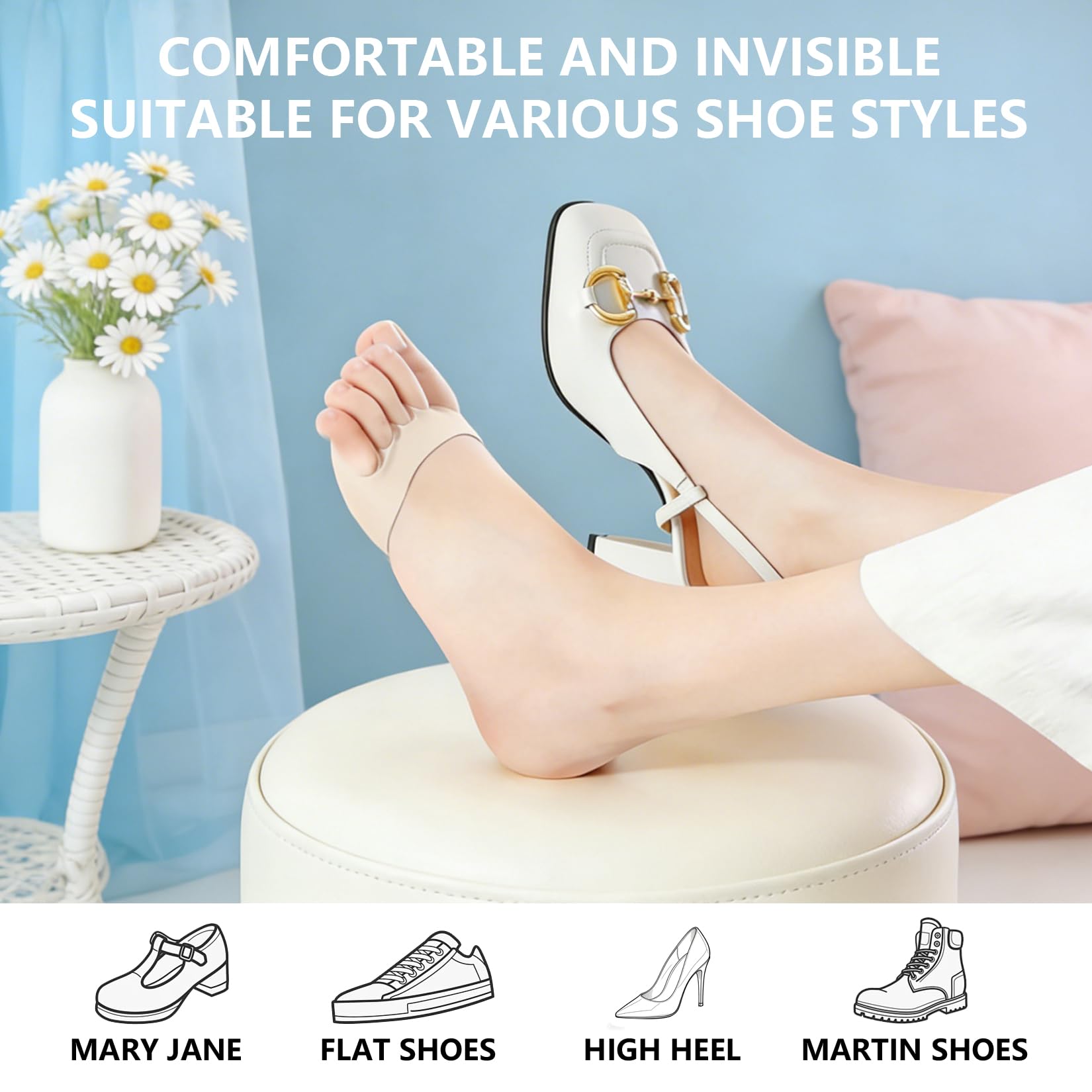 Plantillas metatarsianas, almohadillas para la bola del pie, 2 pares, calcetines transpirables de cinco dedos y medio, soporte antiolor para el antepié para mujeres y hombres, se ajusta a zapatillas — view 5