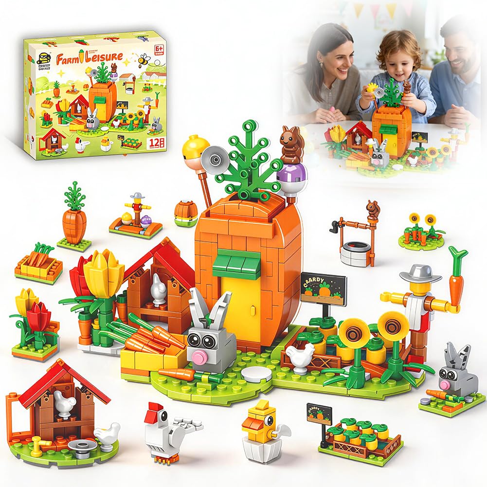 EduPlayte 12PCS Easter Bunny Farm Building Blocks, Easter Basket Stuffers Gifts for Kids,Rabbit Toy Set, Spring-Themed Educational Toys for Toddlers, Kids Easter Basket Gift — image 1
