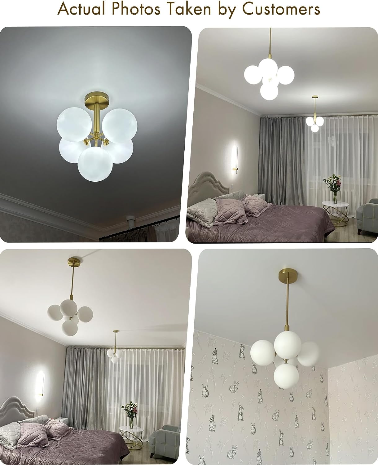 Modern Bubble Globe Chandelier, 5-Lights Hanging Ceiling Lamp Milk White Cluster Ball Glass Round Pendant Light Fixtures Over Table for Dining Living Room, Gold Sputnik Chandeliers Indoor Lighting