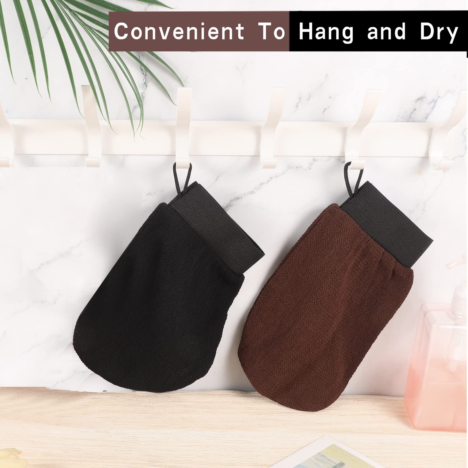 Lot de 2 Gant Exfoliant Corps, Gant de Crin pour Gommage Corps et Exfoliant Visage, Femme et Homme Gant Kessa pour Nettoie et Purifie La Peau (Noir Marron)