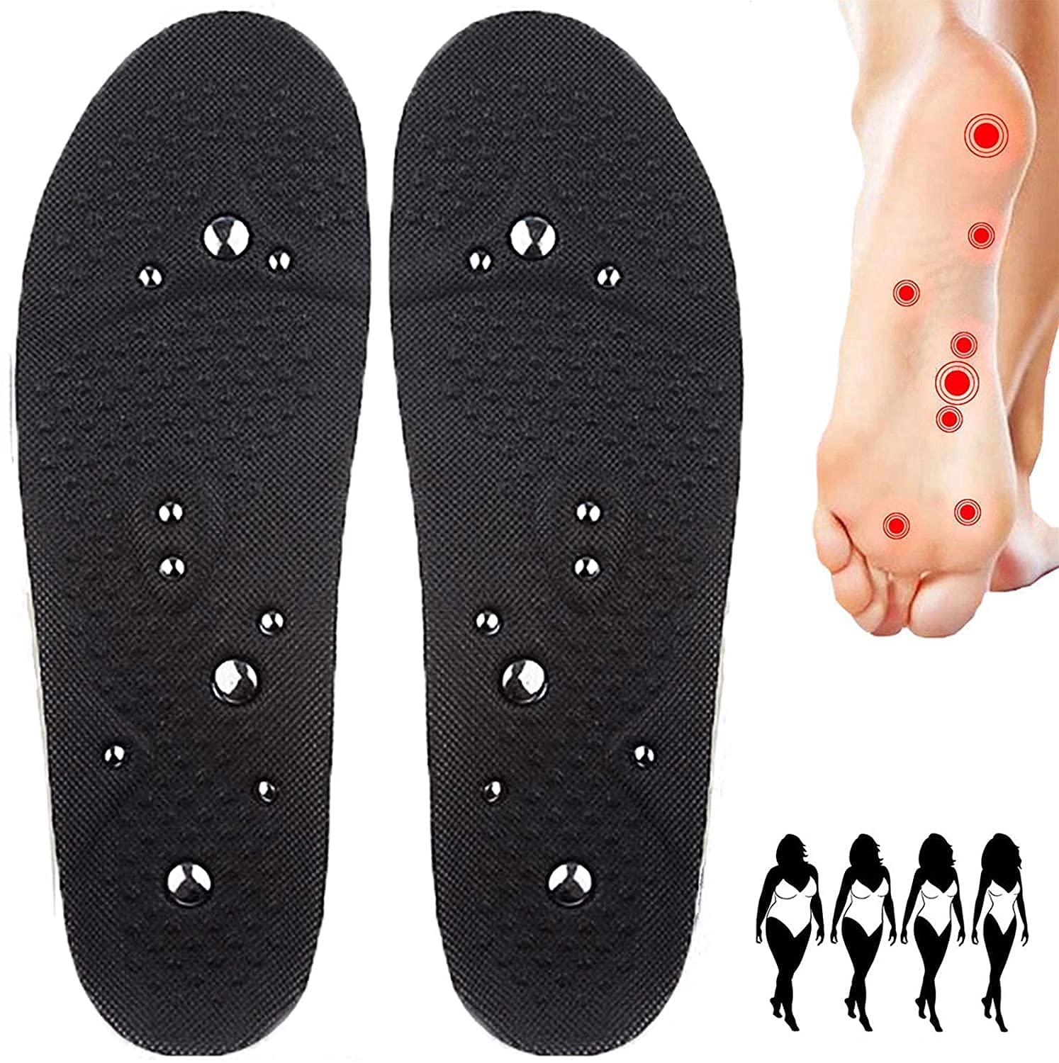 Wkładki do butów, Akupresura Masaż Magnetyczny Terapia Stóp Refleksologia Wkładki Dla Mężczyzn i Kobiet(1 Pair,S)