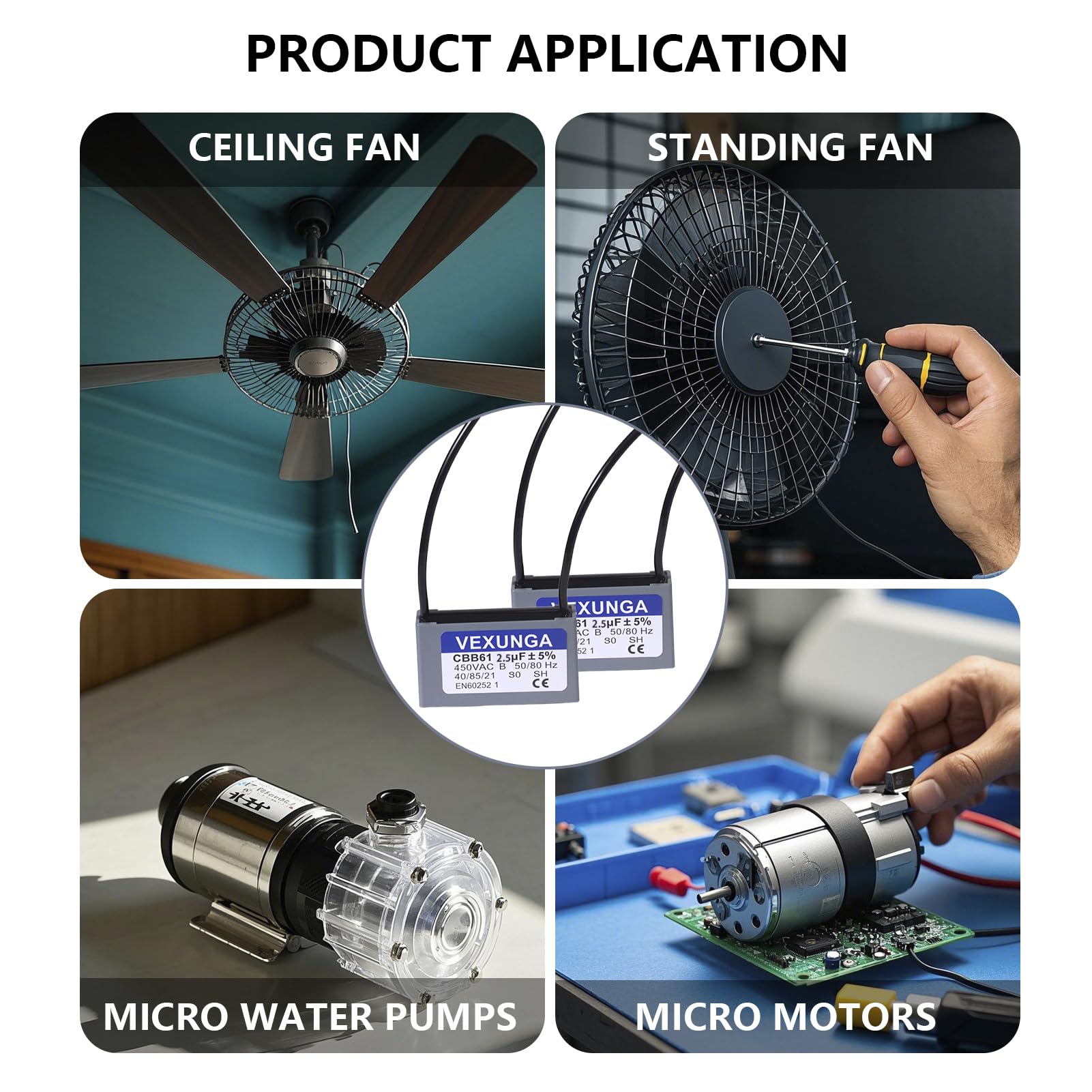 VEXUNGA CBB61 Condensatori 2,5uF 450V AC Condensateur Motore Ventilatore 2.5uF 50/60Hz per Ventilatores Soffitt Condizionatore (2Pezzi)