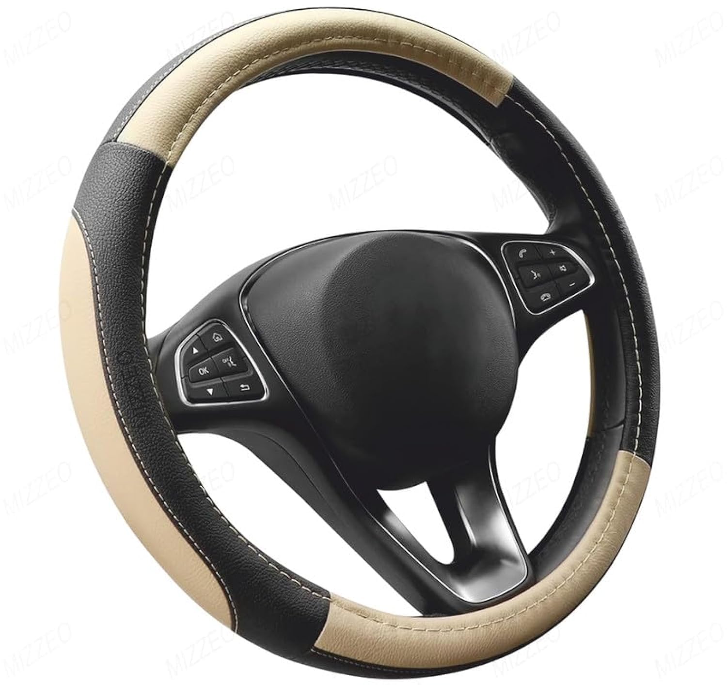 MIZZEO GripMaster Black & Beige Anti Slip Car Steering Wheel Cover Premium Comfort and Style Compatible with Honda Amaze (Type-I) 2013-2016-image-1