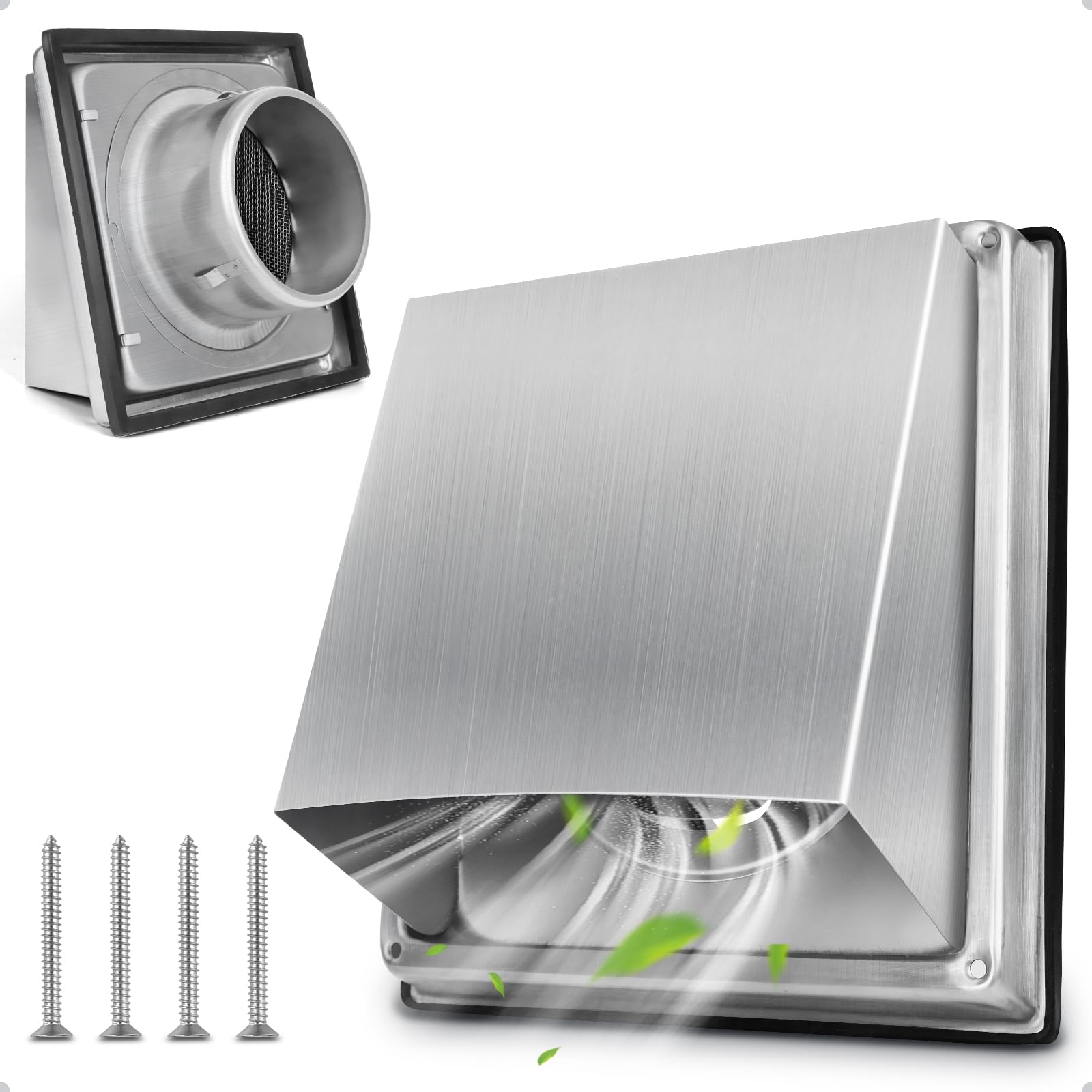 Yooler Ø125mm 5 Inch Air Vents, 304 Stainless Gravity Grille,Extractor Fan Vent Cover for Walls, Insect Protection Grille for VMC Pipe mit Gummidichtungen und Schrauben