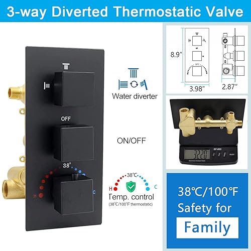 Miniatura 3 de Sistema de ducha de lluvia con chorros corporales cabezal de lluvia de montaje en pared de 12 pulgadas y rociador de mano, juegos de grifos