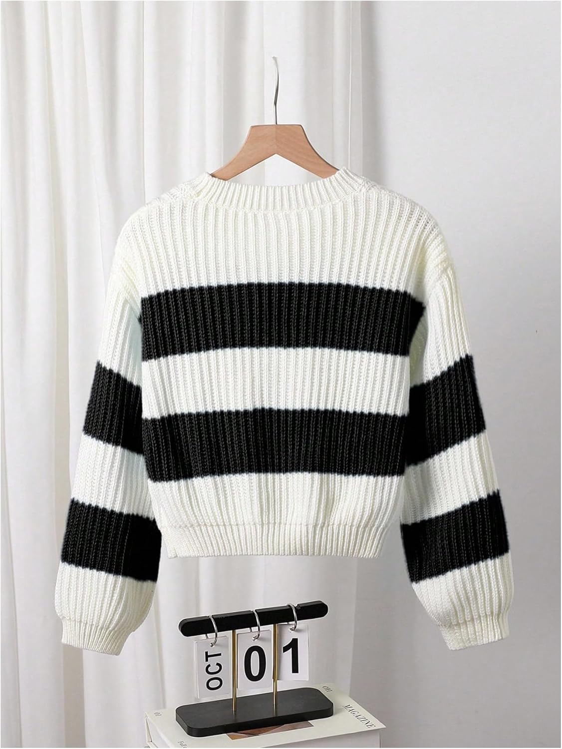 Girl's Striped Sweater Cute Sweaters Long Sleeve Drop Shoulder Pullover Knit Tops - Image 2