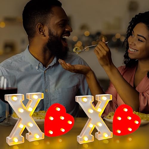 Miniatura 7 de XOXO - Letras con luces LED para el día de San Valentín, letreros del alfabeto, decoración de corazón LED, arte de pared, decoración estética
