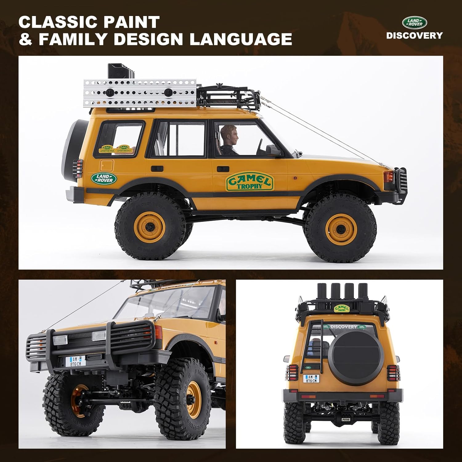 FMS FCX10 1/10 RC Crawler Land Rover Camel Trophy Edition, Official Licensed 4WD All Terrain Off-Road RC Truck for Adults, High-Detail Scale RC Car with Metal Gears, Upgraded Shocks (Discovery)