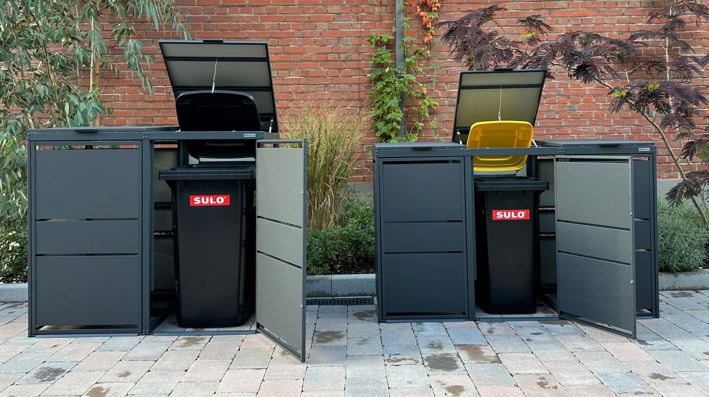 MODERN Mülltonnenbox 3er für 120 Liter Mülltonne | Anthrazit | Mülltonnenverkleidung | Mülltonnenhaus | Box für Mülltonnen | Mülltonnenunterstand | Mülltonneneinhausung