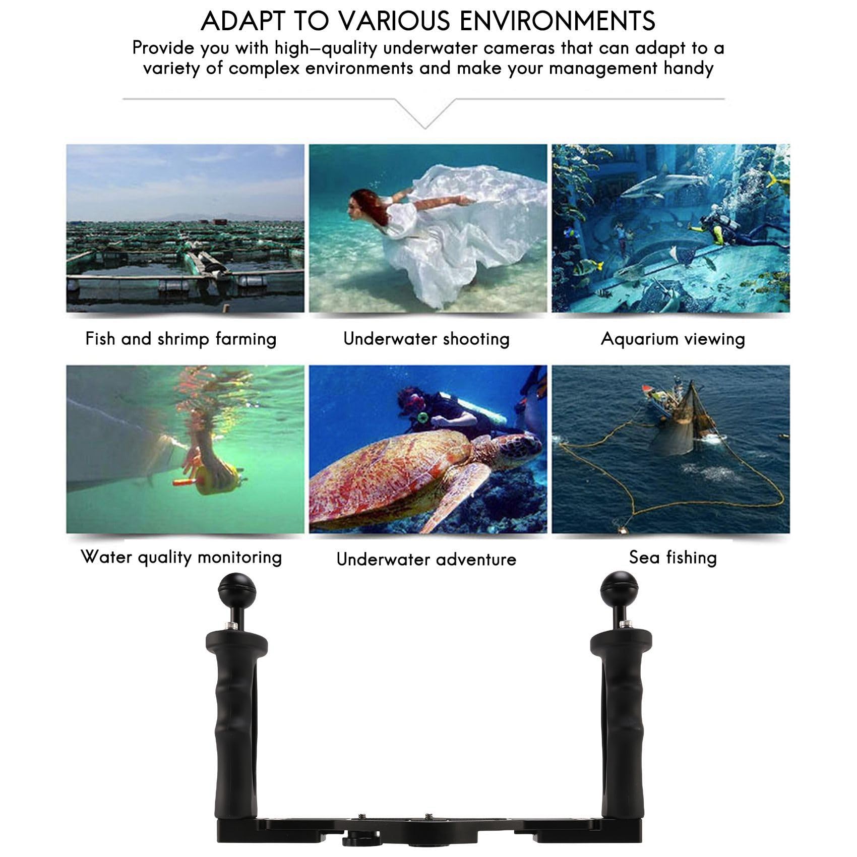 Estabilizador de Mano Dual, Buceo, Cámara Subacuática, Carcasas Bandeja/Empuñadura a Prueba de Agua con Doble Asa pPara Estuche Impermeable a Prueba de Puerto de Cúpula