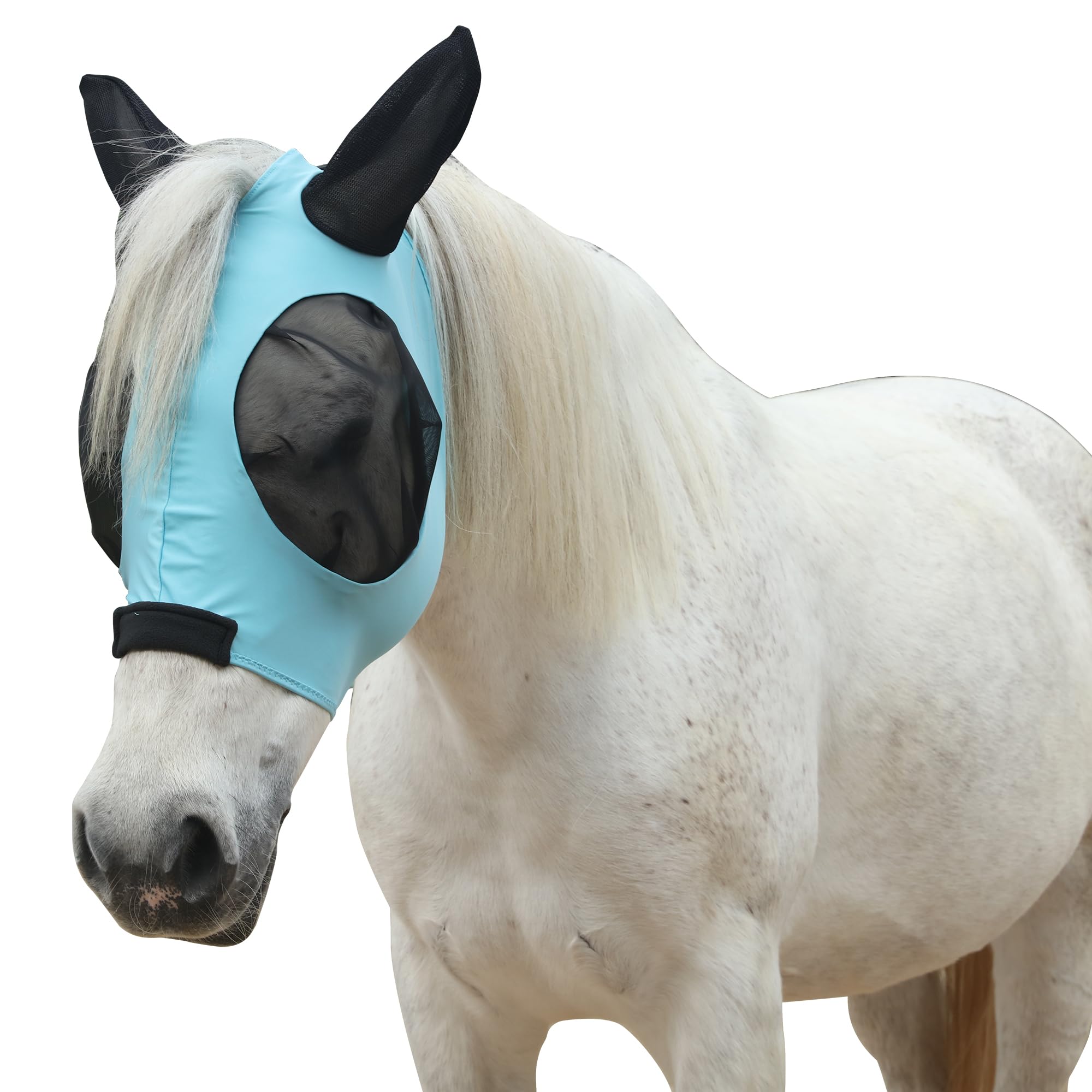 Leberna Horse Fly Mask with Ears Smooth and Elasticity Fly Mask with UV Protection (Lake Blue, Full)