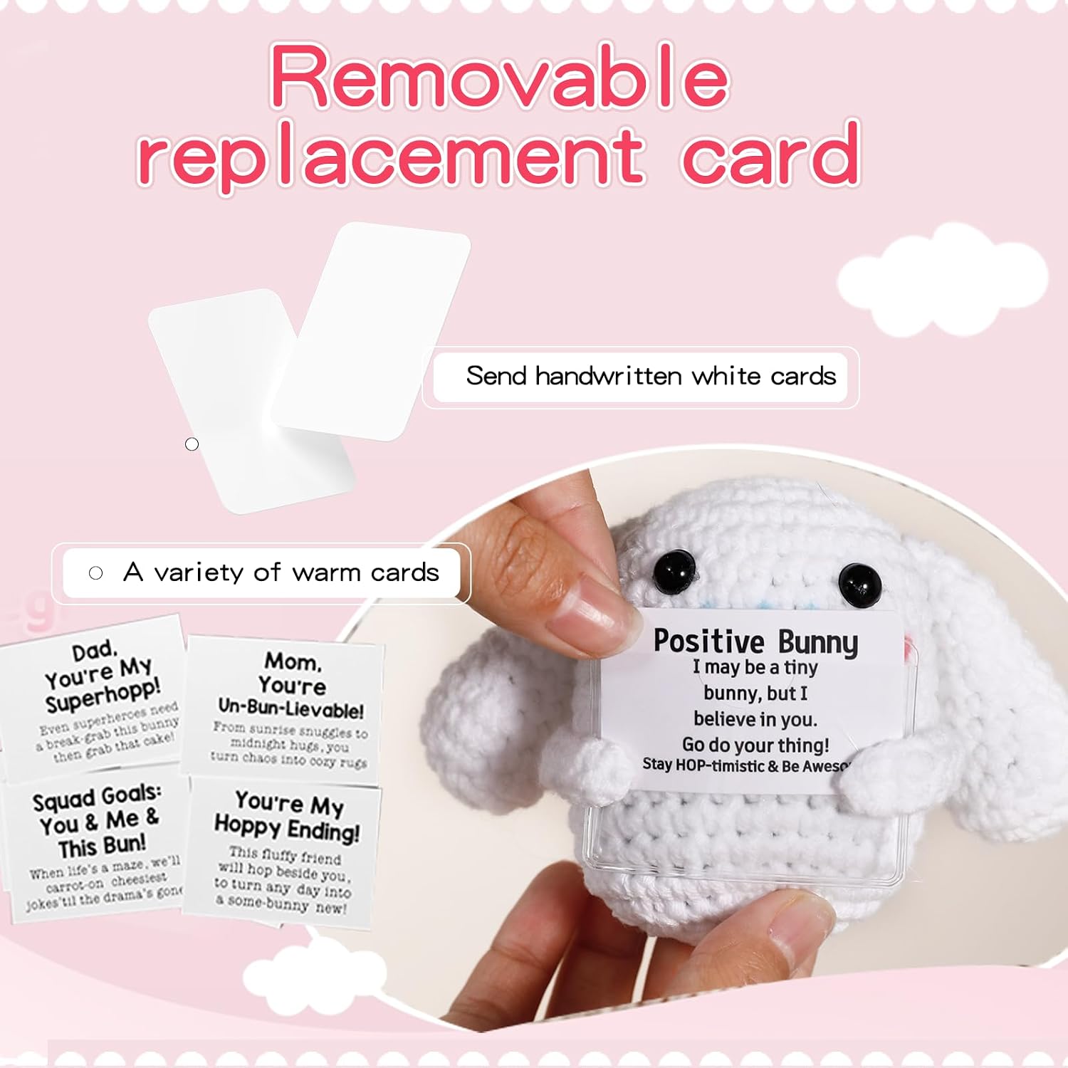 RovyFota Positive Crochet Bunny with Card - This is a Little Reminder - Appreciation Gift for Coworker, Best Friend, Teacher, Sister, Mom - Christmas, Birthday, Thank You Gift for Women, Men image 3