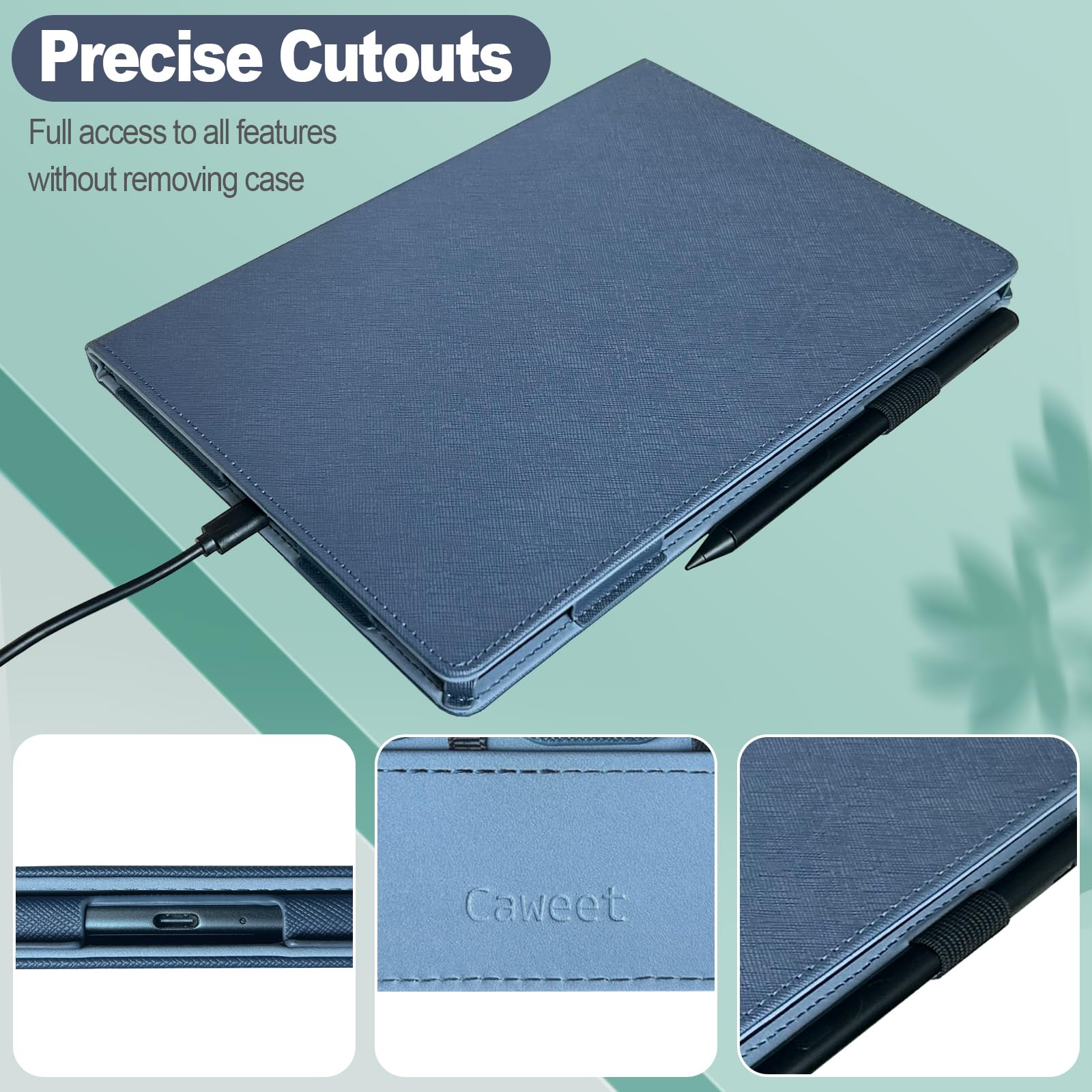 Caweet Etui do Pocketbook InkPad One 10,3 cala (model 2026), wysokiej jakości etui ze skóry PU ze składanym stojakiem, przegródką na karty i paskiem na rękę, niebieskie