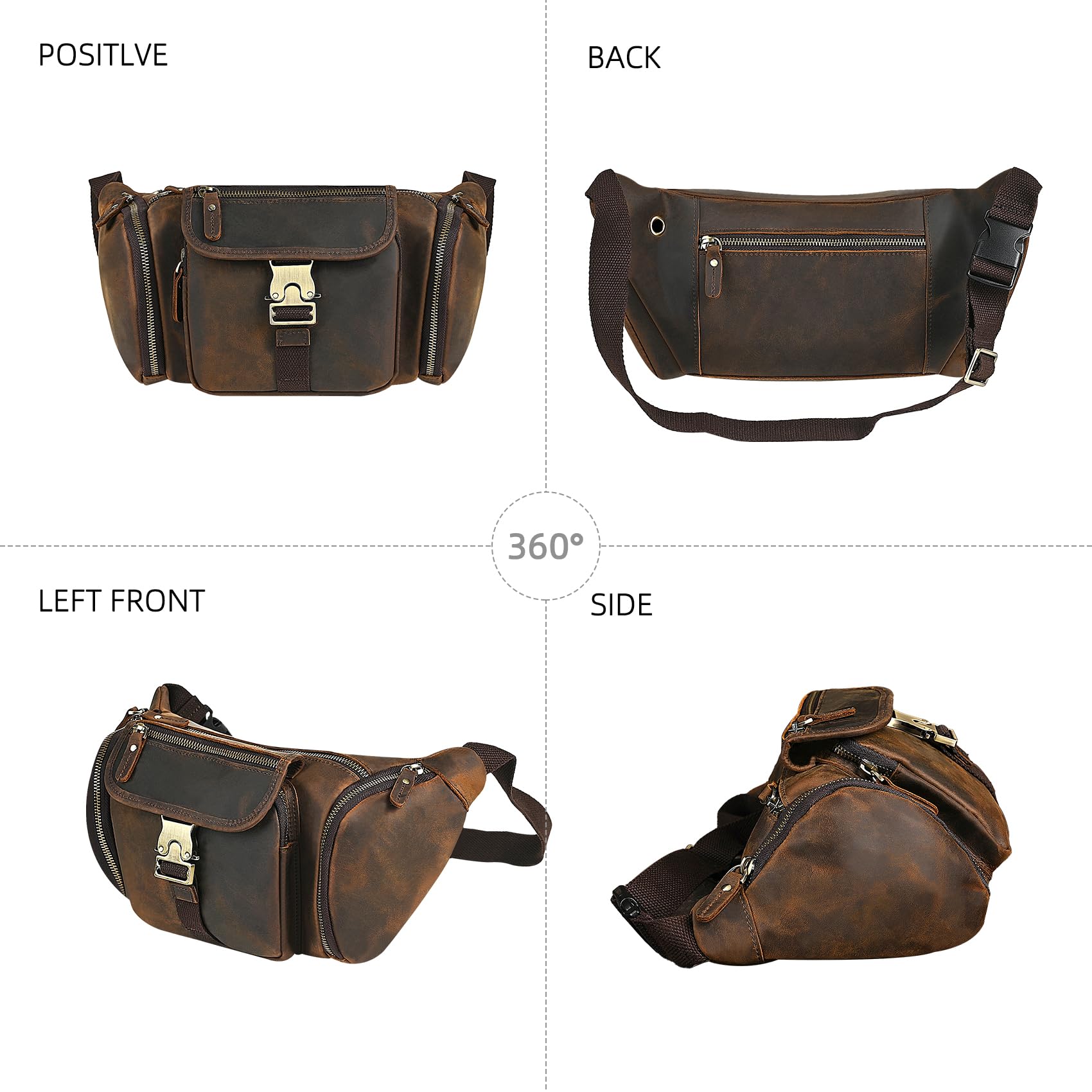 Spessore Cavallo Pazzo Cuoio Escursionismo Equitazione Viaggio Outdoor Belt Bag Fanny Waist Pack Piccola Borsa Del Telefono Cellulare Per Gli Uomini Donne 380 (388 Marrone)