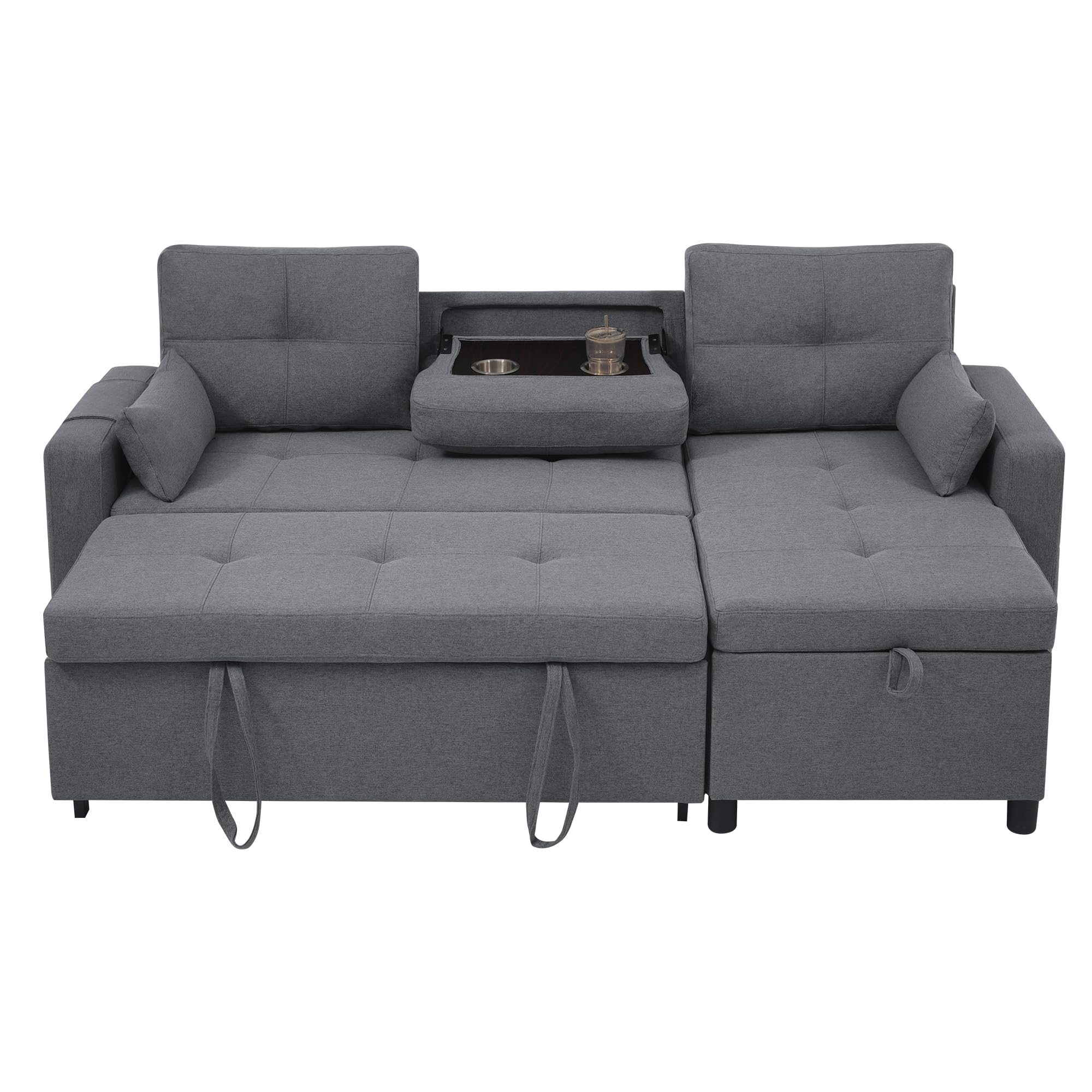 L-förm Schlafsofa ausziehbares Ecksofa mit Chaise Longue & Stauraum, Grau